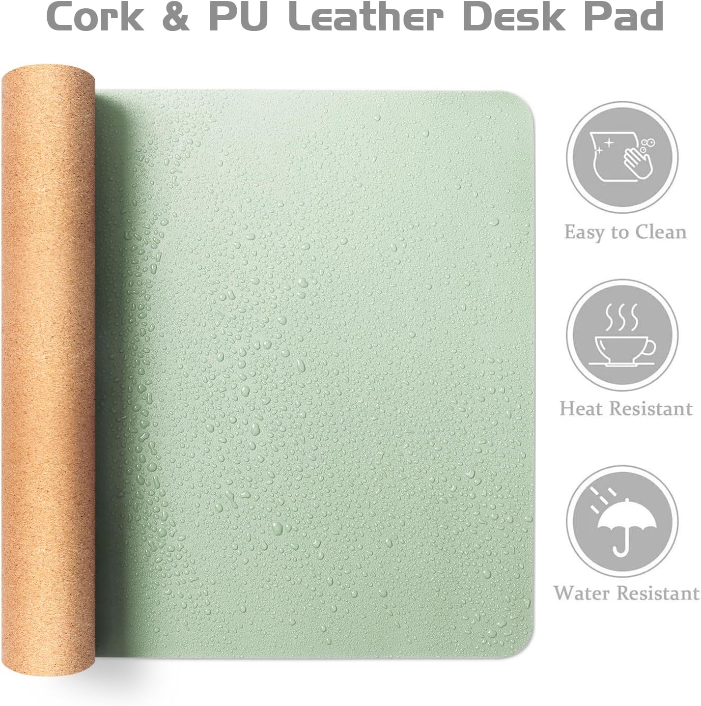 Aothia Double-Sided Desk Pad - 35.4" x 15.7" Leather Desk Mat with Eco Cork Protector, Large Mouse Pad, Waterproof Desk Blotter for Office/Home (Aqua)