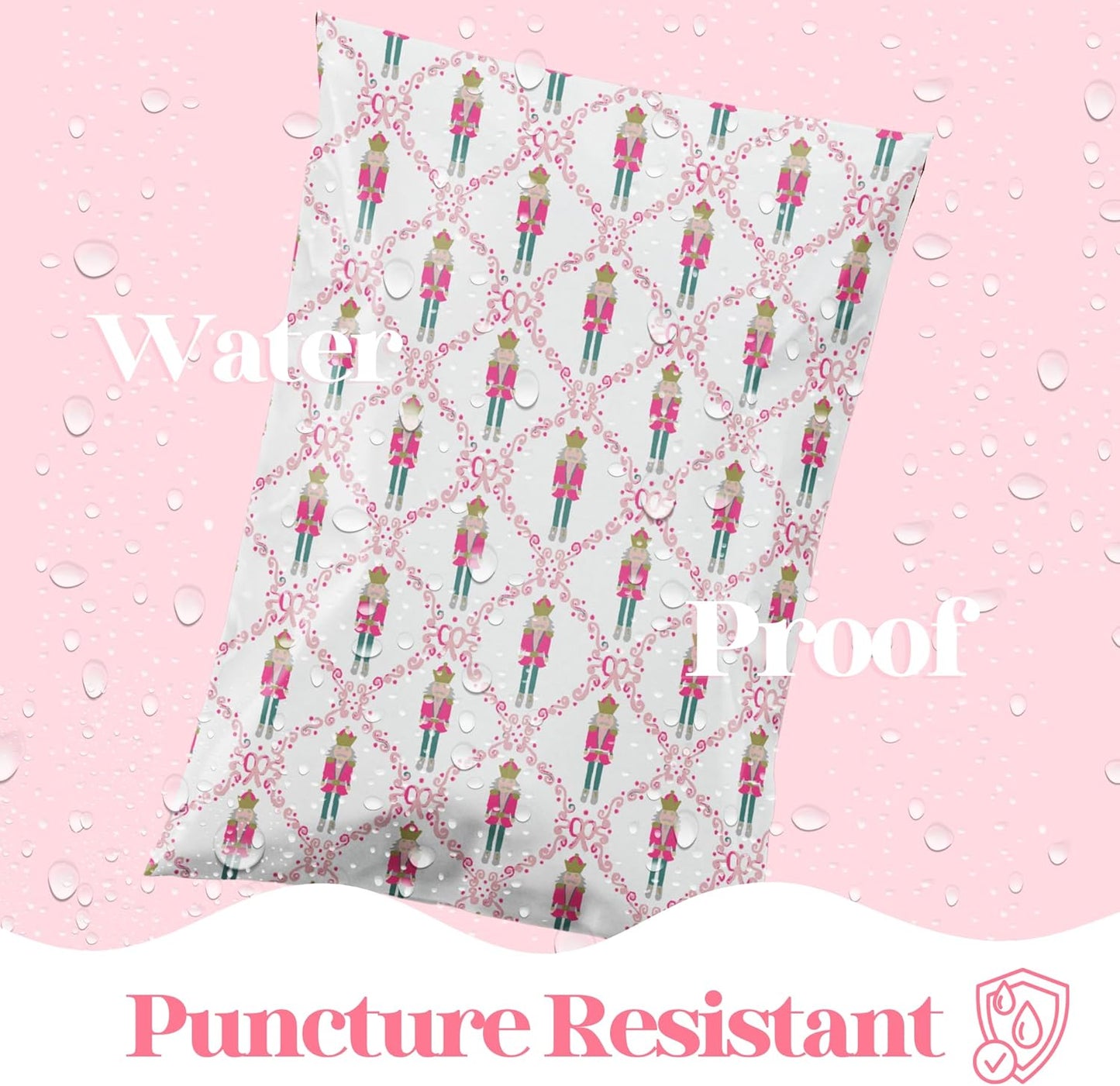 14.5x19 Designer Poly Mailer 100 Pack Heavy Duty Waterproof Self Seal Shipping Bags for Small Business Large Mailing Envelopes Bulk Tear Resistant Packaging Pink Nutcracker Christmas Holiday