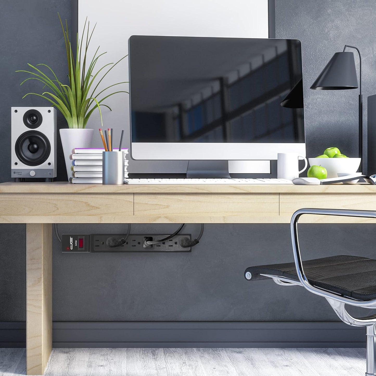 Digital Energy 8 Outlet Surge Protector Power Strip - 15 AMP, 1875 W, 125 V, 350 J Surge Protection, ETL Listed - Flat Plug, Black, 8 FT