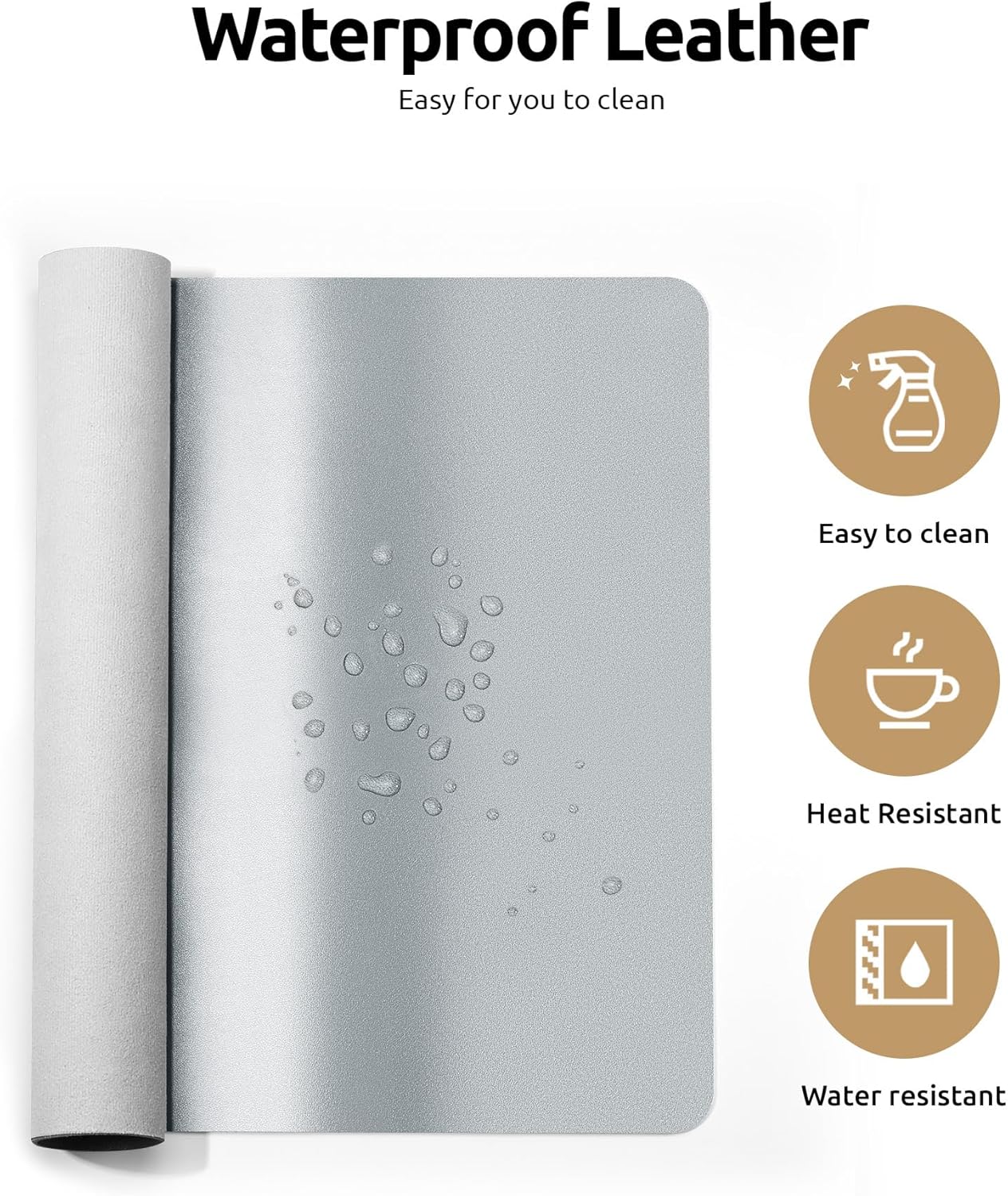 YSAGi Leather Desk Pad Protector, Office Desk Mat, Large Mouse Pad, Non-Slip PU Leather Desk Blotter, Laptop Desk Pad, Waterproof Desk Writing Pad for Office and Home (Silver, 35.4" x 17")