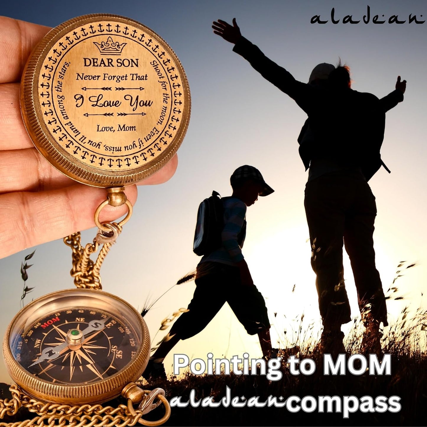 Gift for Son from Mom Dad | Engraved Compass 2" - Father to Son Gifts, Mom to Son Gifts for Graduation 2025, Birthday Baptism Confirmation Communion