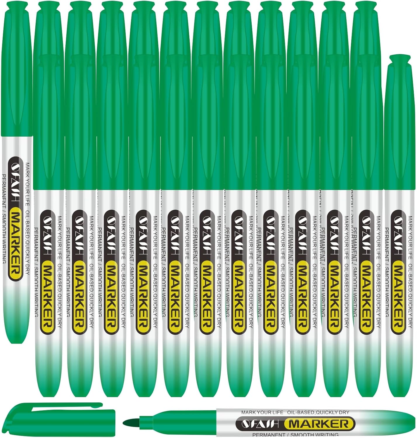 SFAIH Green Permanent Markers Bulk - 24 Pack, 1s Quick Dry, Fine Point Permanent Markers for Paper Plastic Glass Metal Wood, Waterproof, Kitchen Classroom Office, Doodling, Marking, Non-Fading