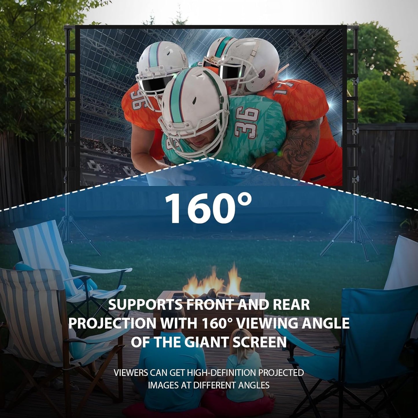 Outdoor Projector Screen with Stand: LEORFI 180 inch Projector Screen Portable, Indoor Projections Screen and Stand, Rear Front Movie Screen 16:9 4K Full HD,Support Height Adjustable for Home Theater
