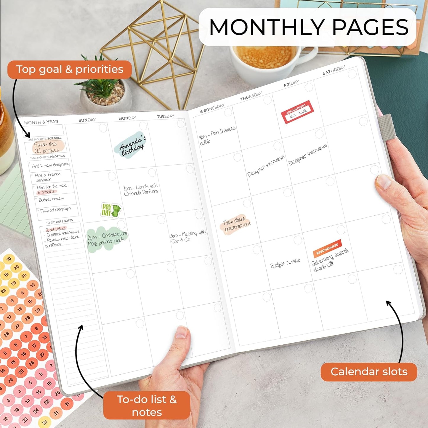 Clever Fox Appointment Book – Hourly Schedule Planner with 15-Minute Increments – Time Box Planner for Daily Work & To-Dos – Weekly & Monthly Spreads, Undated, Hardcover, 8.3x11″ (Foggy Alps)