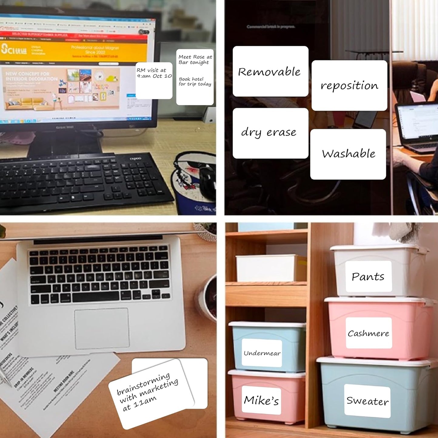 SVNOOC Reusables Labels for Storage Bins 4x6 in, Sticks Securely and Removes Cleanly, Multi-Use Dry Erase Stickers for Whiteboard/Desk/Refrigerator/Home/Office/Classroom (6 Pack), Dry Erase Sheets