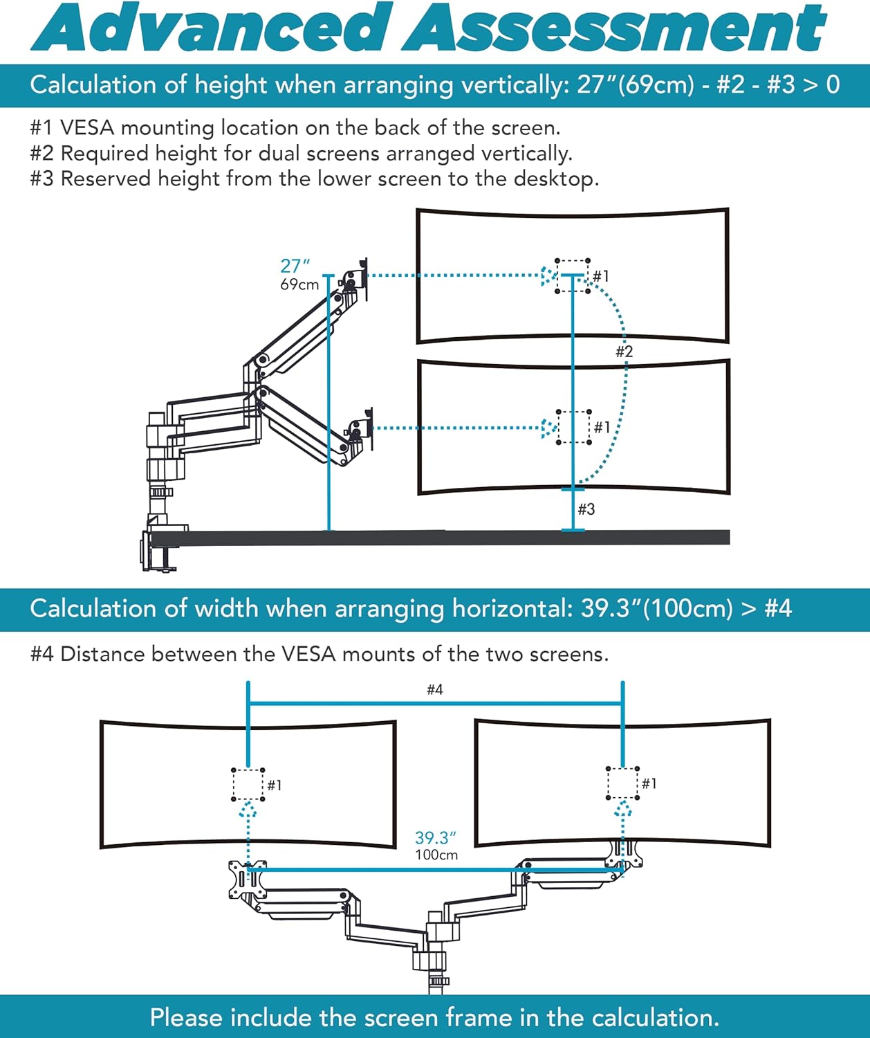 Heavy Duty Extension Arm [Accessory Only - Requires MA20P-S Single Monitor Arm for Use] Dual 49" Vertical Stacked Monitor Mount Height Adjustable - 100x100 VESA Mount, Black, MA20P-A