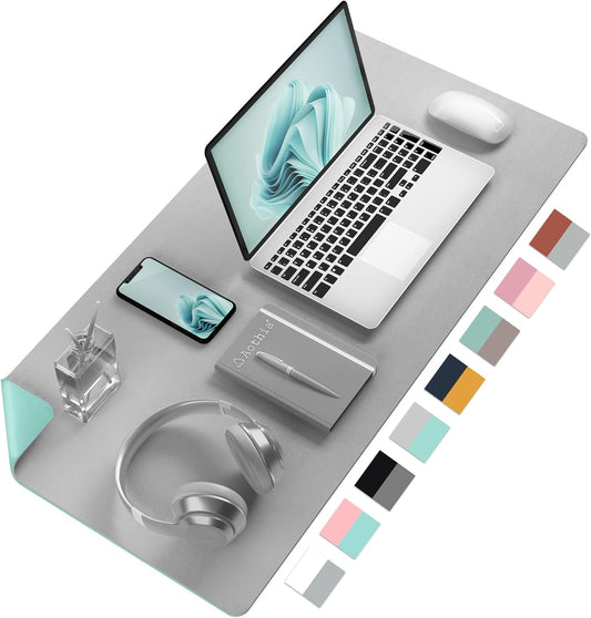 Aothia Double-Sided PU Leather Desk Pad - Non-Slip Large Mouse Pad & Desk Mat for Office, Home - Waterproof, Easy to Clean, Durable Dual-Sided Surface (31.5" x 15.7", Grey)