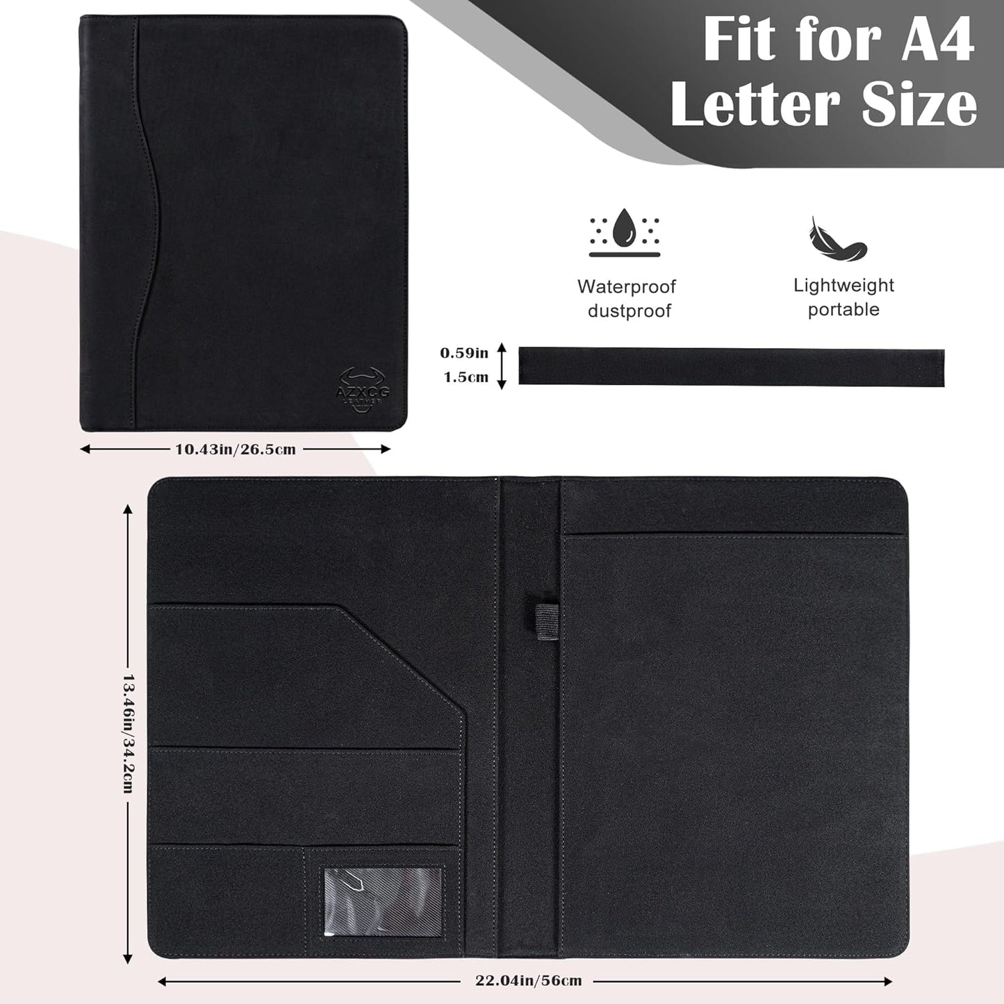 AZXCG Custom Padfolio Binder, Free Engraved Name,Leather Padfolio for Men and Women,Interview Resume Folder,Business Card Holder,Gift Portfolio