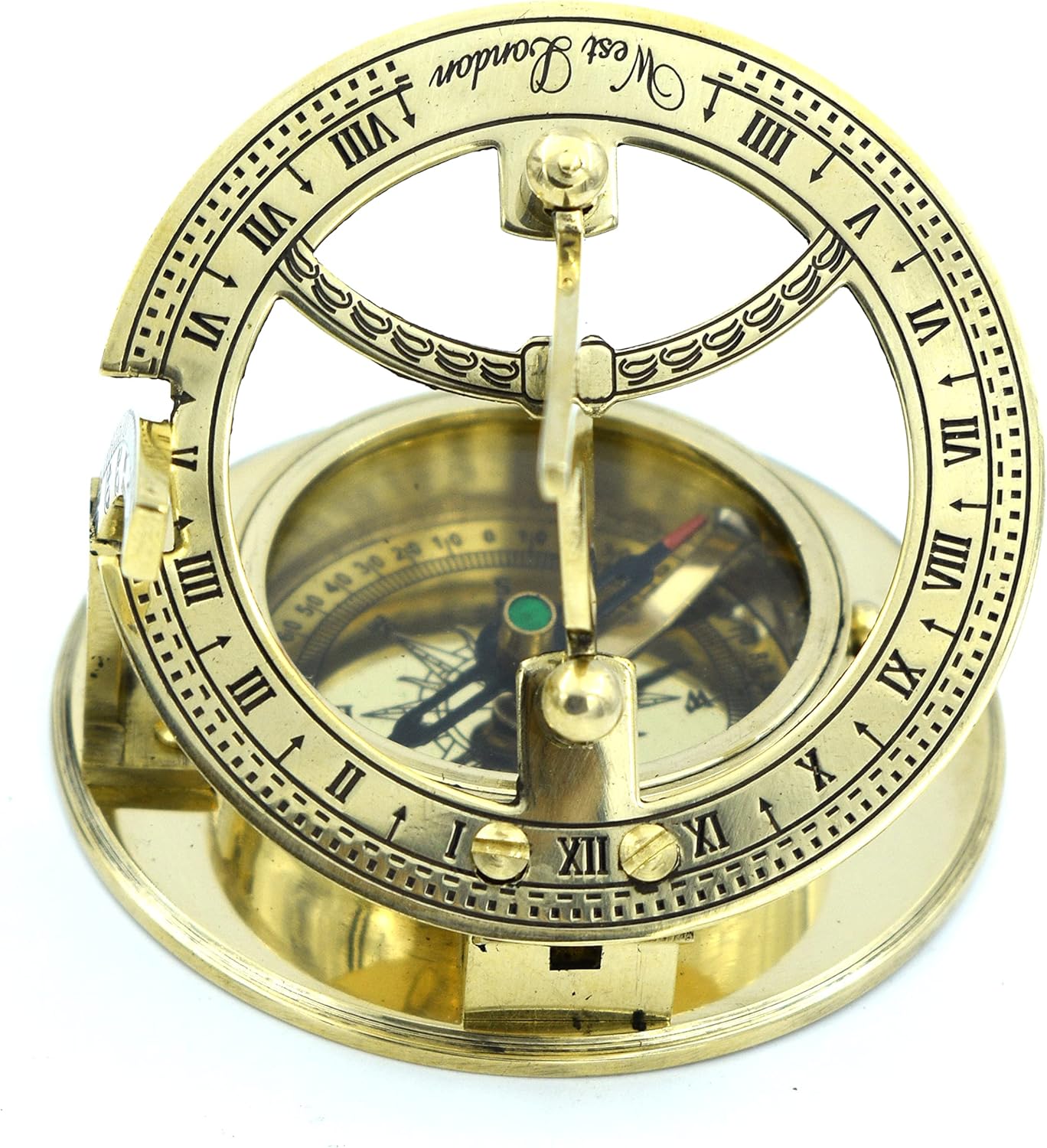 SARA NAUTICAL Antique Brass Sundial Compass, Sundial Clock in Box Gift Sun Clock Ship Replica Watch,Ship Decorations