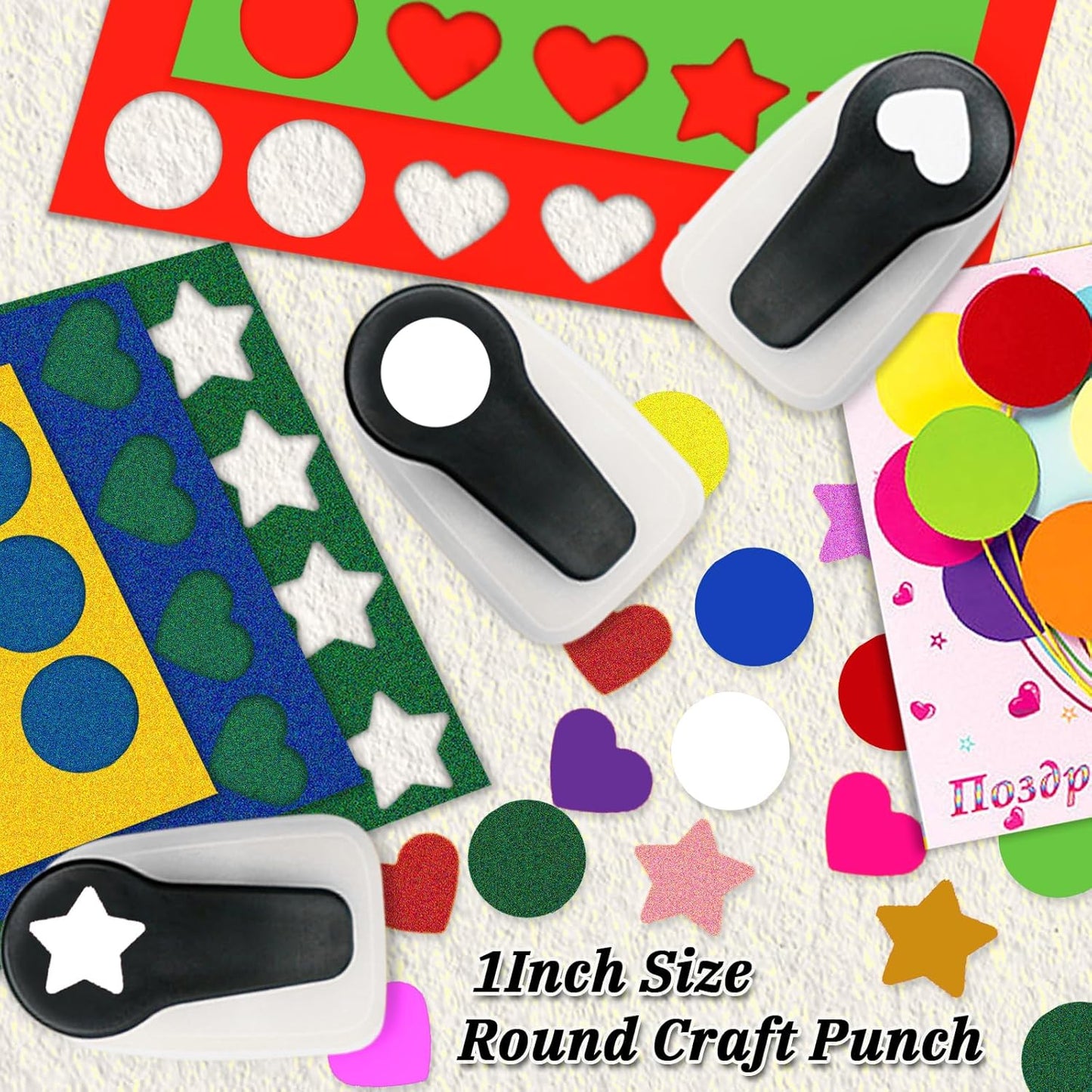 Paper Hole Punch, Heart Hole Puncher, Circle Punch, Star Hole Punches, 1 inch Circle Hole Puncher, 1 inch Star Punches, 1 in Heart Punch, Shape Hole Punch, 3 PCS CraftPunch