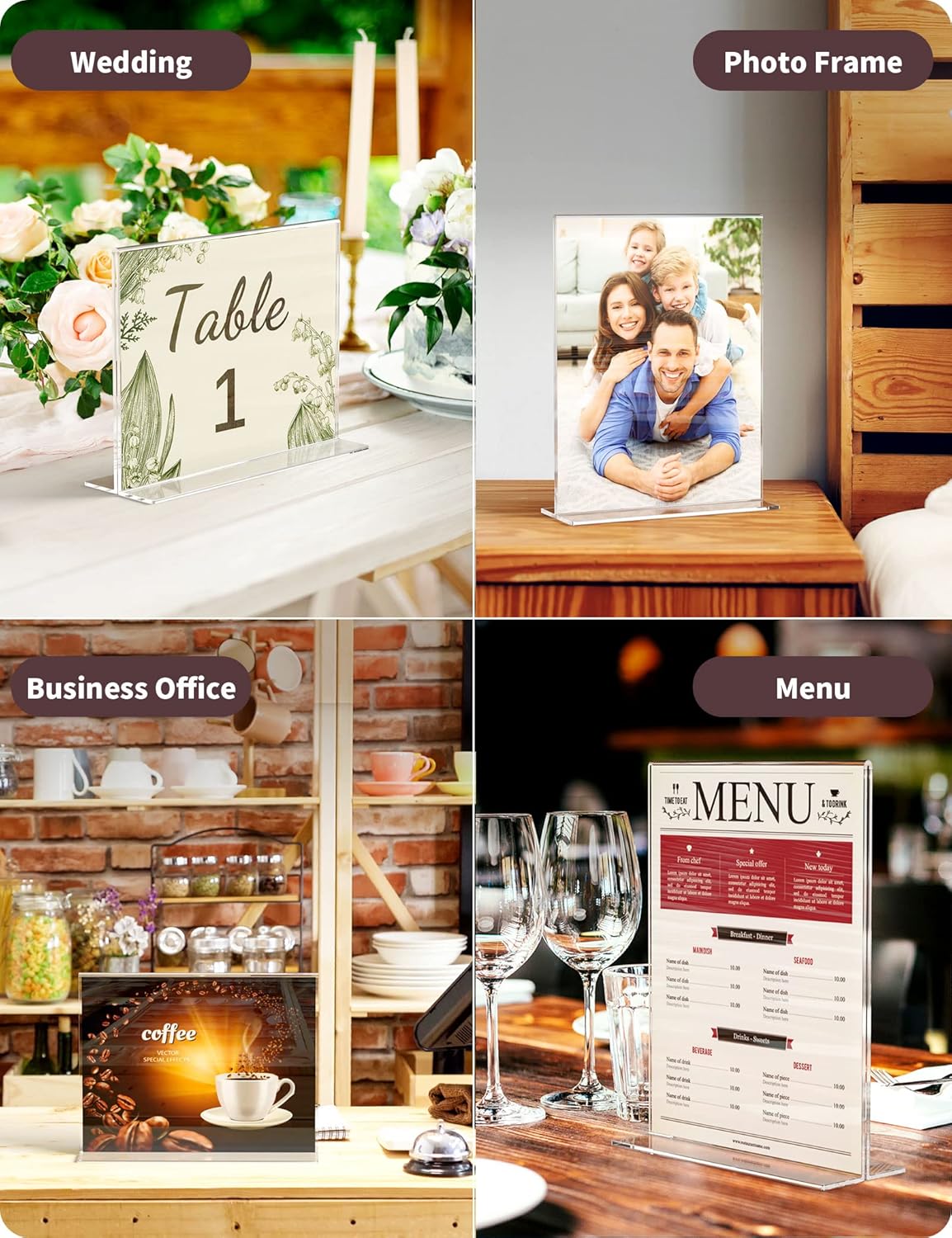 NIUBEE 6 Pack Acrylic Sign Holder 8.5 x 11 - T Shape Double Sided Table Top Display Stand, Portrait Upright Photo Picture Frame Wedding Menu Ad Holder