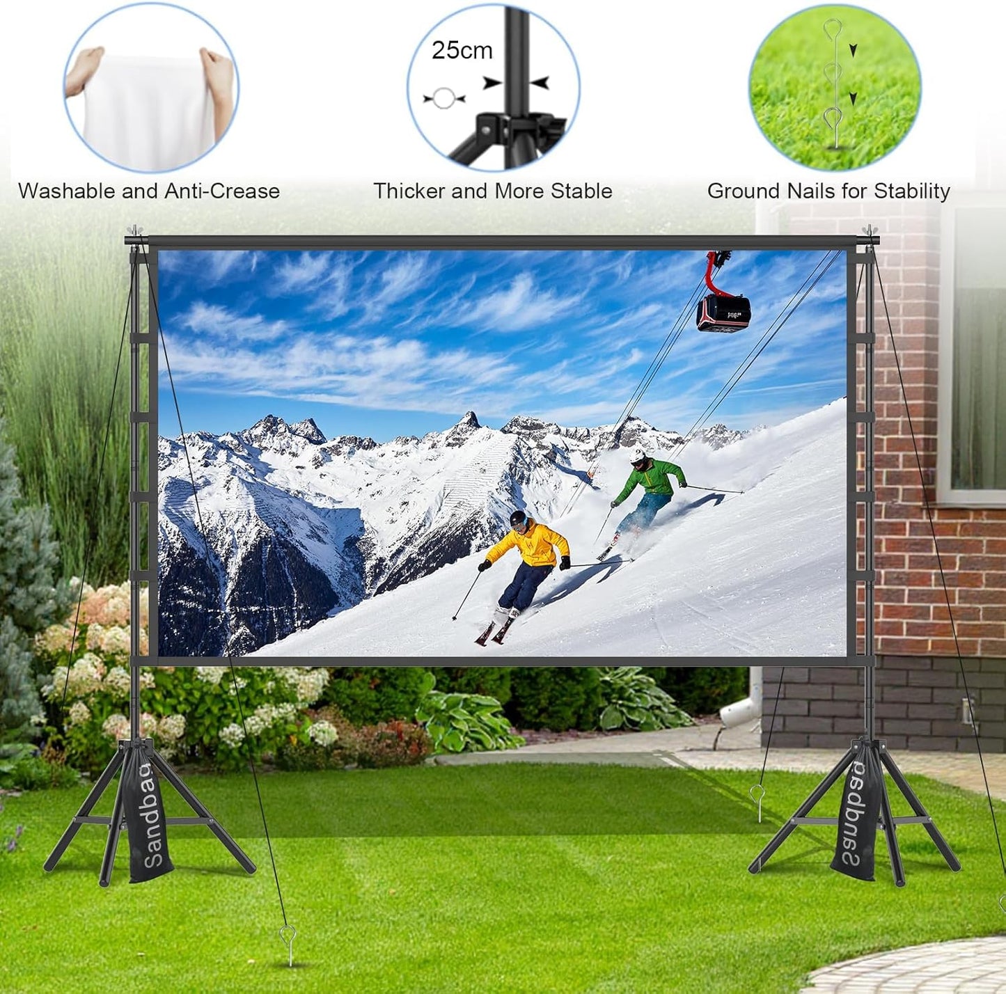 Outdoor Projector Screen with Stand, TOWOND 120 inch Portable Movie Screen, 16:9 HD Foldable Anti-Crease Projection Screen with Carry Bag for Home Theater Outdoor Indoor Support Double Sided