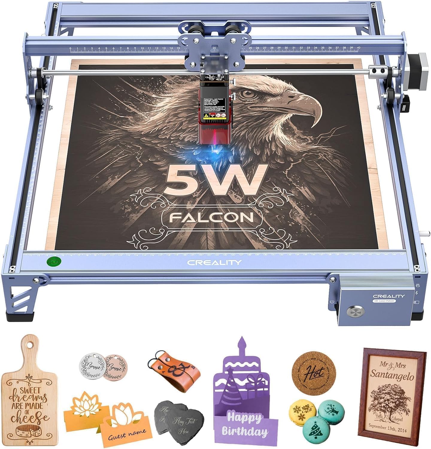 Creality Falcon 5W Laser Engraver Machine, 72w High Precision 0.06mm Laser Cutter and Engraving Machine for Wood Metal Leather Acrylic Glass, 10000mm/min, Offline Usage, CNC Laser Engraver