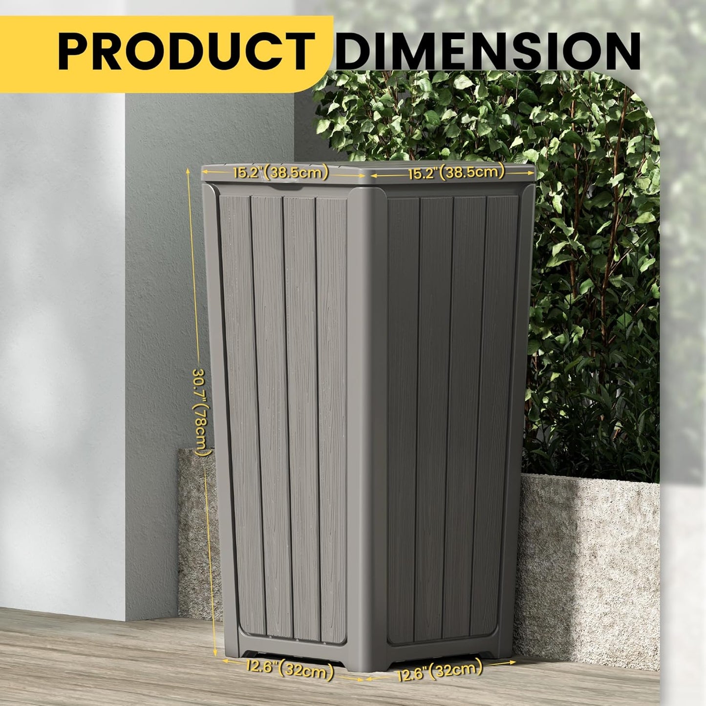 Outdoor Trash Can with Lid, Waterproof Resin Garbage Can with Tiered Lid, Outside Trash Bin for Patio, Kitchen, Backyard or Deck