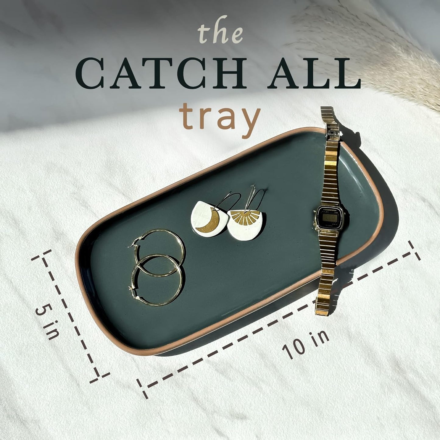 Mora Ceramic Decorative Tray - Rectangle 10in Dish for Jewelry, Soap Dispenser, Perfume, Makeup, Accessories, Candle, in The Bathroom Vanity, Bedside, or Kitchen Counter. Cute Organizers - Black