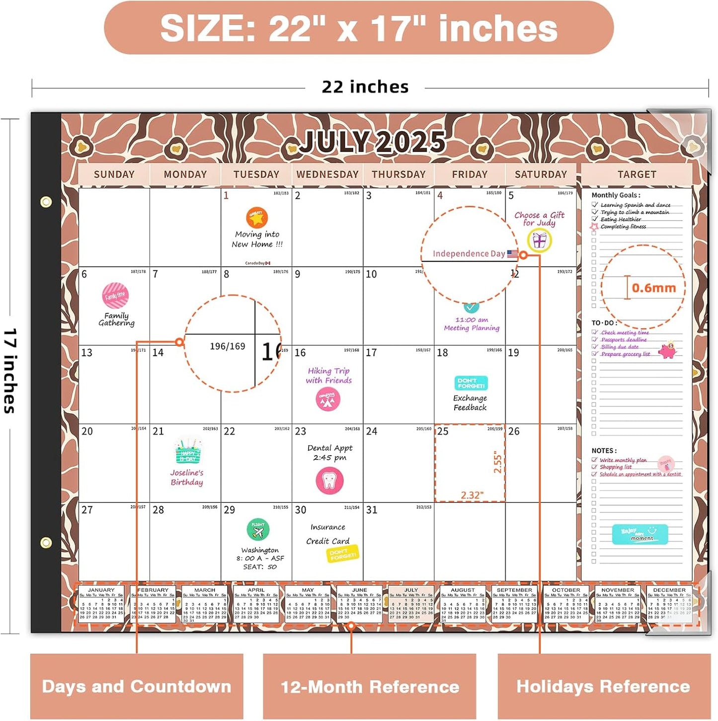 Ospelelf Desk Calendar 2025-2026 Large 22'' x 17'', 2025 Monthly Desktop Calendar, 18 Month Family Calendar, Use July 2025 - Dec 2026