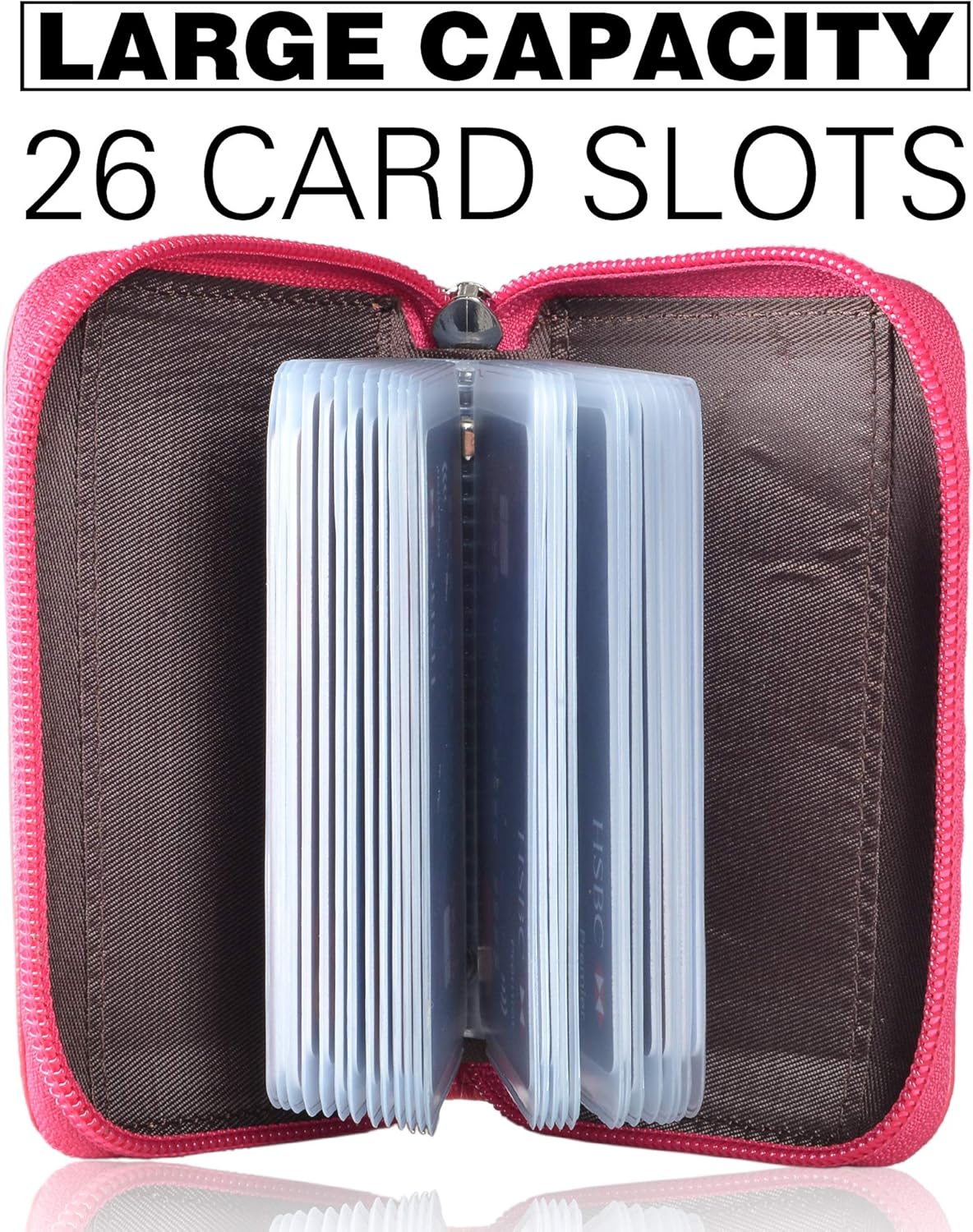 Easyoulife Genuine Leather Credit Card Holder Zipper Wallet With 26 Card Slots