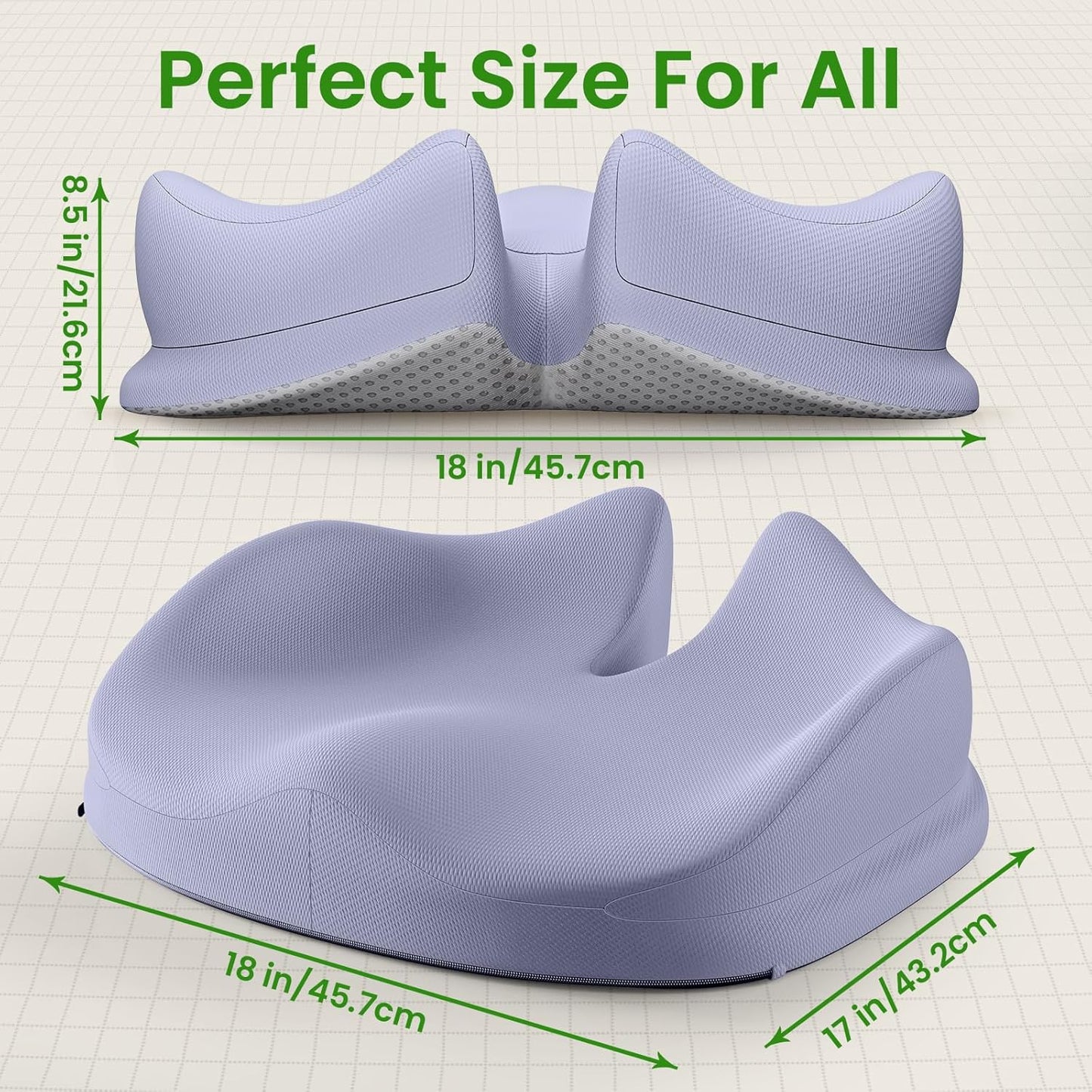 Benazcap Large Seat Cushion for Office Chair Memory Foam Coccyx Pain Relief Cushion Pillow for Back Support Non-Slip Seat Pad for Office Desk, Car Seat, Wheelchair, Sciatica-Blue