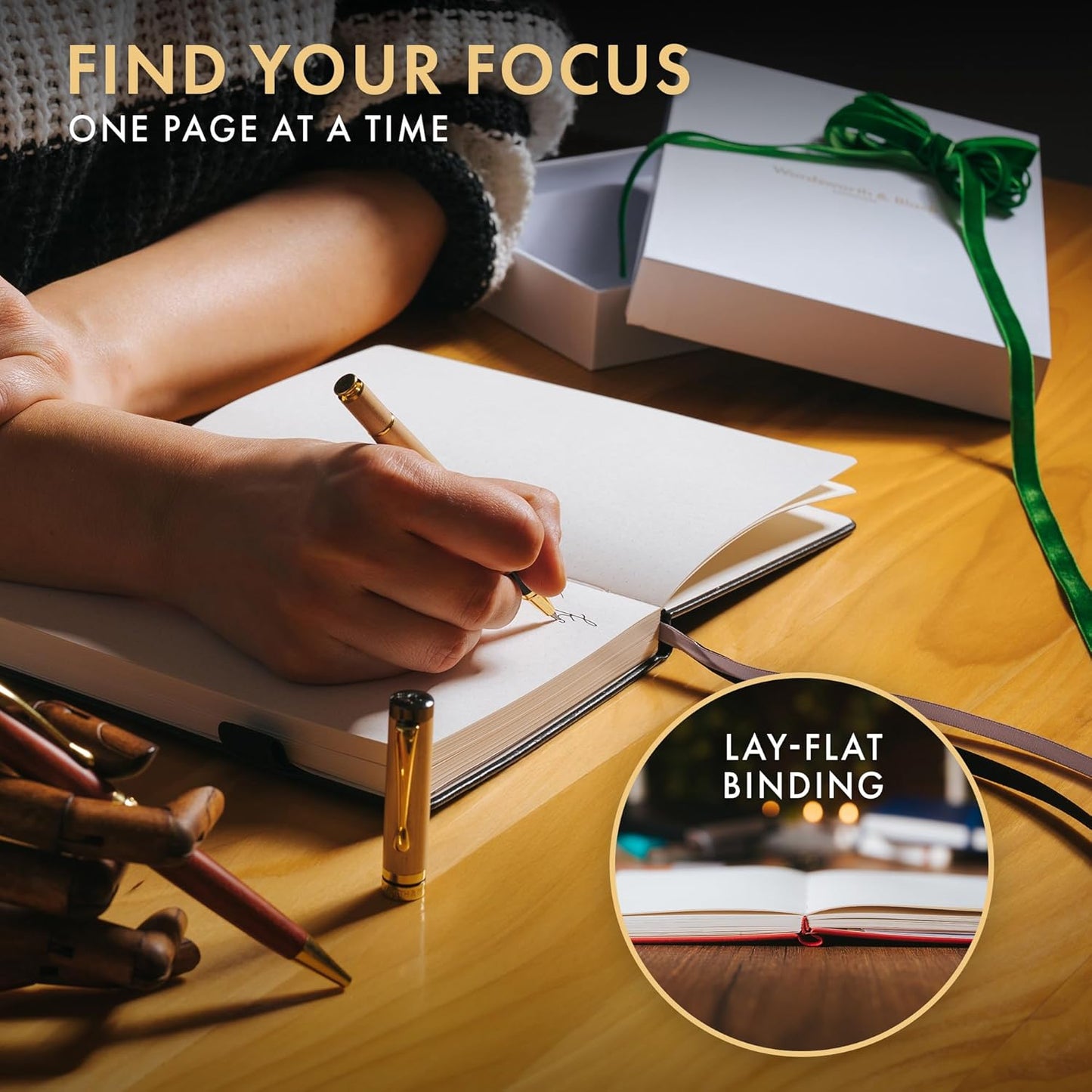 Wordsworth & Black A5 Bullet Dotted Journal 216 Dotted Pages, Hardcover Grid Dot Leather, 120 GSM Paper, Journaling Notebook for Work & Sketching, Journals for Women, Men - Gifts Box Included Black