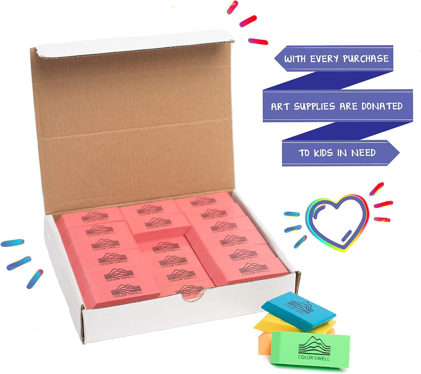 Color Swell Bulk Pink Erasers - 108 Pack of Neon and Pink Erasers - Perfect for Offices, Classroom, Kids, Students, Families, and Donations