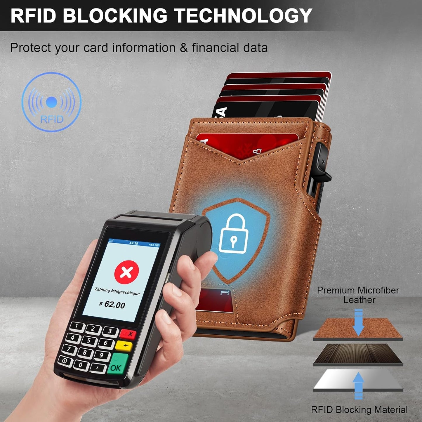 Wallet for Men Wallet with Slim Pop Up Card Holder 9-13 Cards, Bifold Minimalist Smart Wallet RFID Blocking Credit Card Holder with ID Window & Stretchable Cash Slot Compact Metal Aluminum Card Case