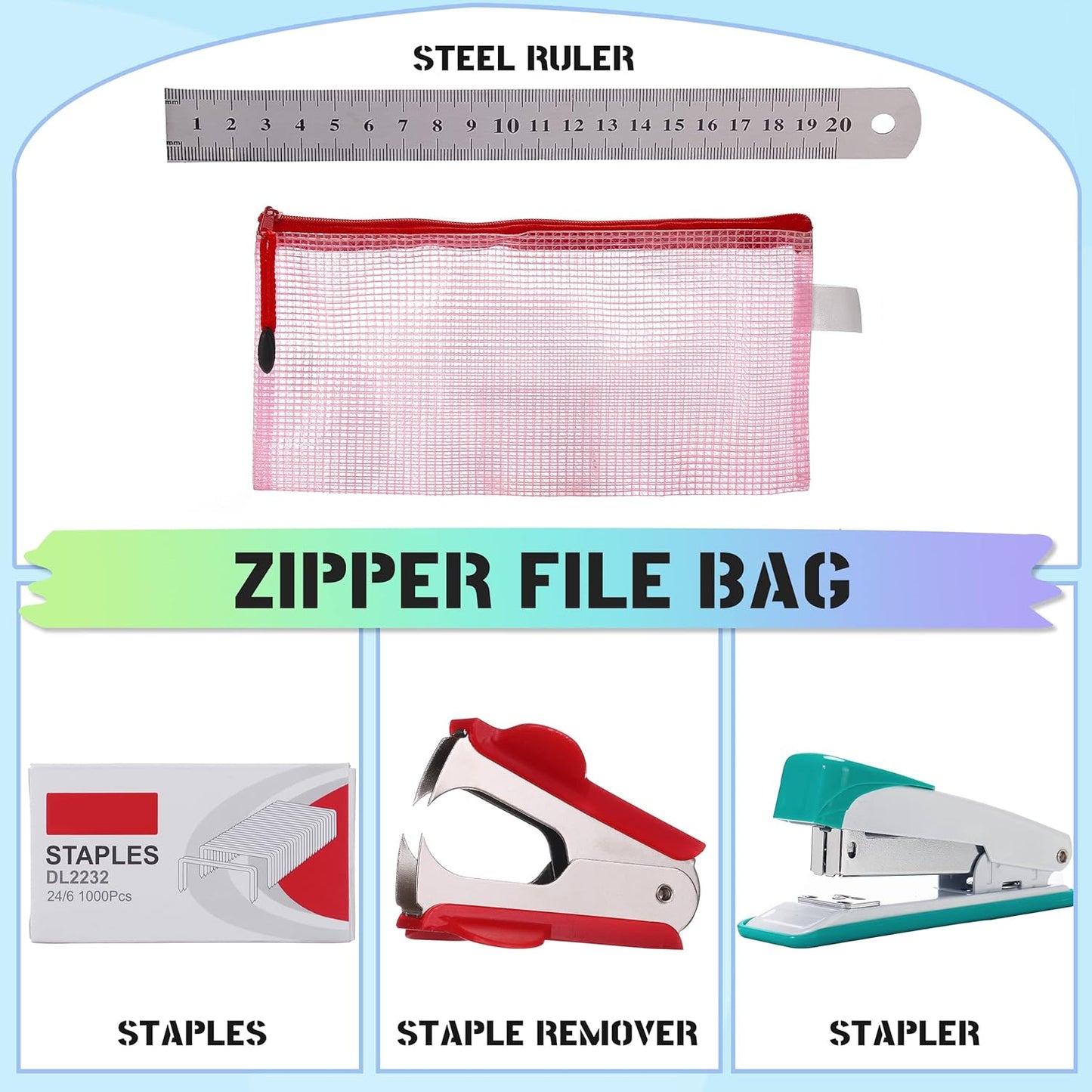 Ludato 39pcs Office Supplies Set - Desk Accessory Kit with Pen Holder Stapler Staples Staple Remover and Paper Clips - Complete Office Stationery Set for Home or Work