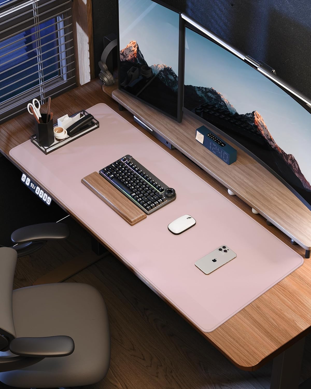 Leather Desk Pad Protector - 48" x 17" Office and Home Desk Cover Mat, Non-Slip PU Leather, Waterproof (Light Pink)