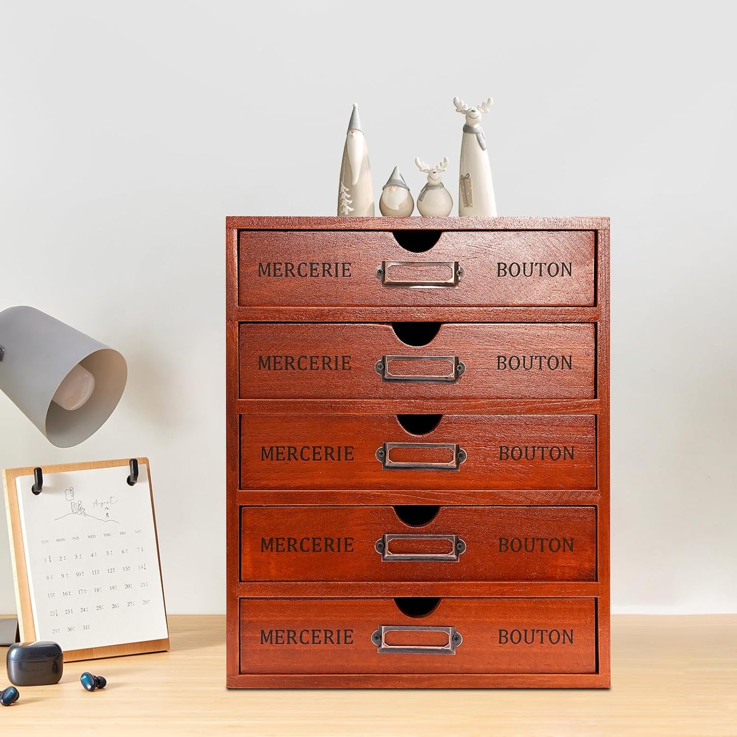 Vintage Drawer Wooden Drawers Organizer, 16-Drawer Desktop Organizer With Drawers, Iron Label Holders, Brown, For Store Cosmetics, Files, Books, Letters, Papers, Magazines (5-Drawer)