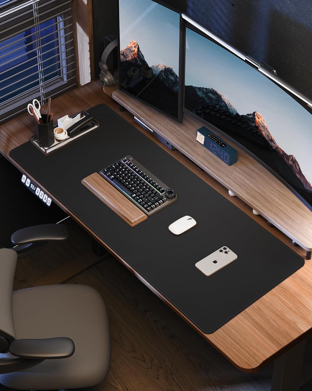 Large Desk Pad Mat - Waterproof Mouse Pad & Desk Protector, Non-Slip XL PU Leather Gaming Mat for Keyboard/Mouse, Stitched Edge with Ergonomic Support, 47"x17" (Black)