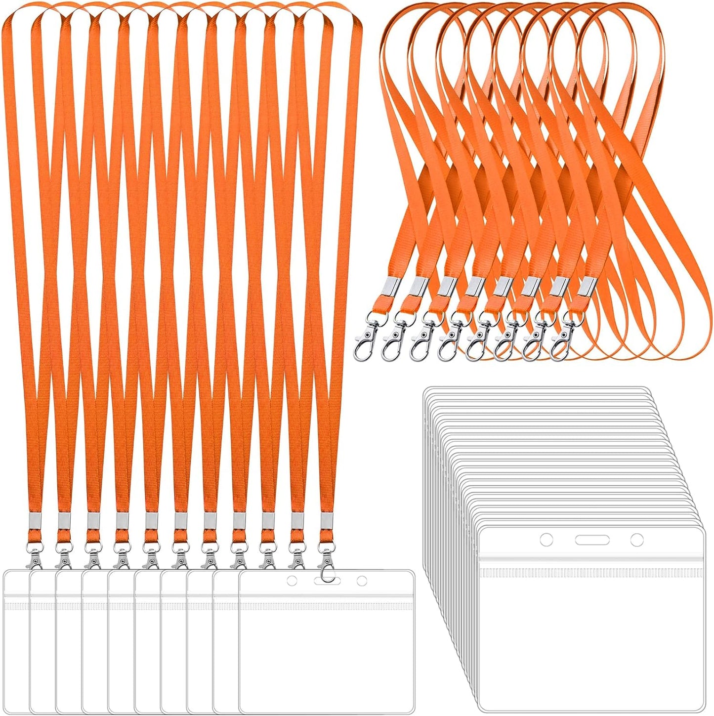 100 Pack Lanyards for ID Badges with Clear Name Tags, Reusable Lanyards Horizontal ID Card Badge Holders Plastic Name Badges for Men Women Kids Business School and Office Supplies (Orange)