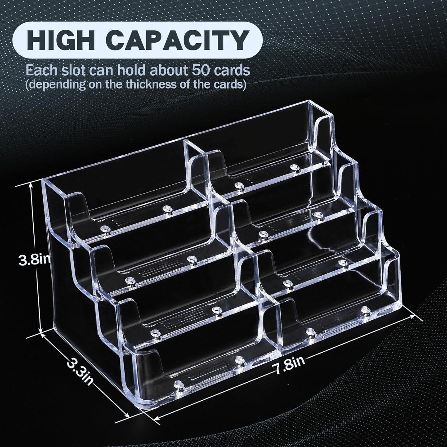 Acrylic Business Card Holder for Desk,4-Tier Clear Plastic Display Stand with 8 Pockets, Holds 400 Cards,ldeal for Office & Workspace Organization,2 PACK