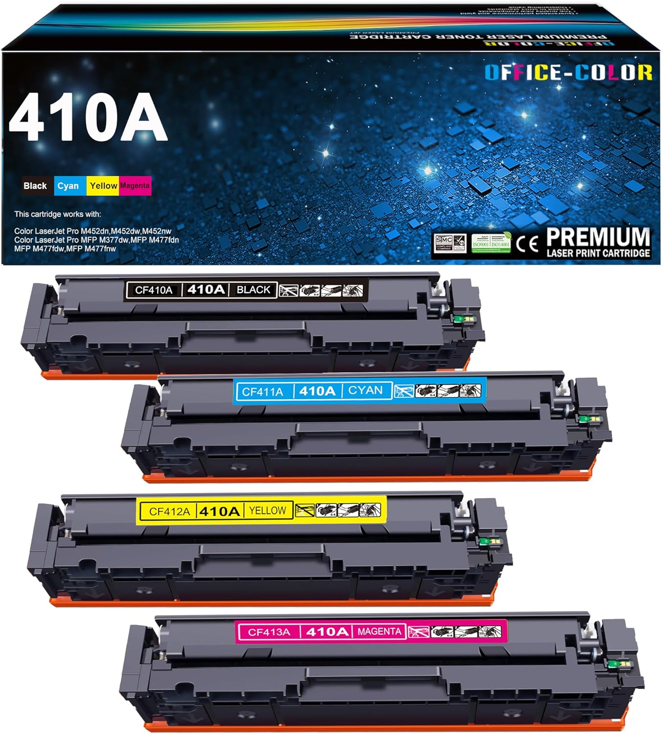 410A Toner Cartridges Set Replacement for HP 410A 410 for HP Color Laserjet Pro MFP M477fnw,M477fdw,M452dn, Color Laserjet Pro M477 M452 Series ( Black, Cyan, Magenta, Yellow)