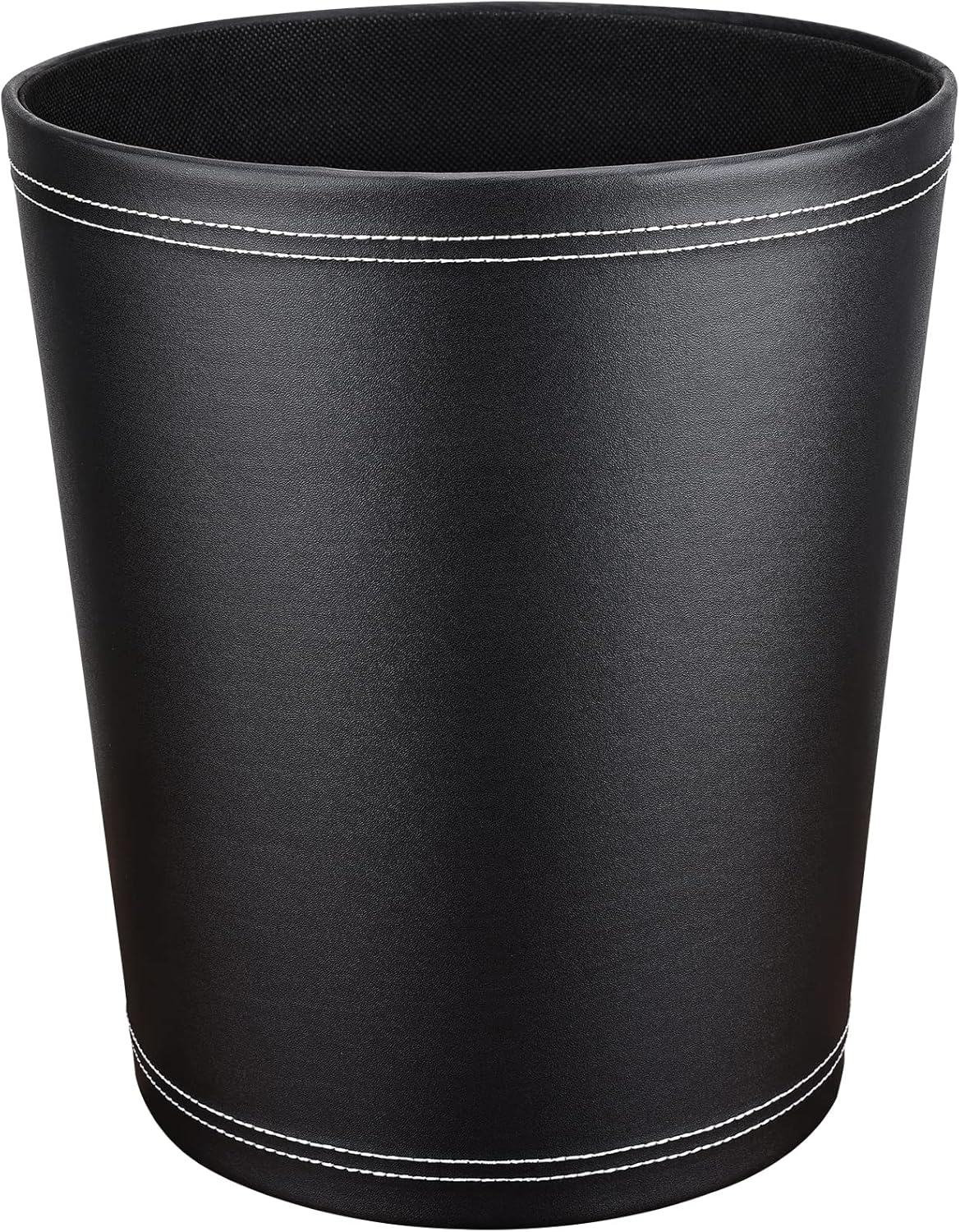 KINGFOM 3 Pack PU Leather Small Office Trash Can Wastebasket, Round Garbage Container Bin for Bathrooms, Powder Rooms, Kitchens, Home, Bedroom, High-Class Hotel, Black