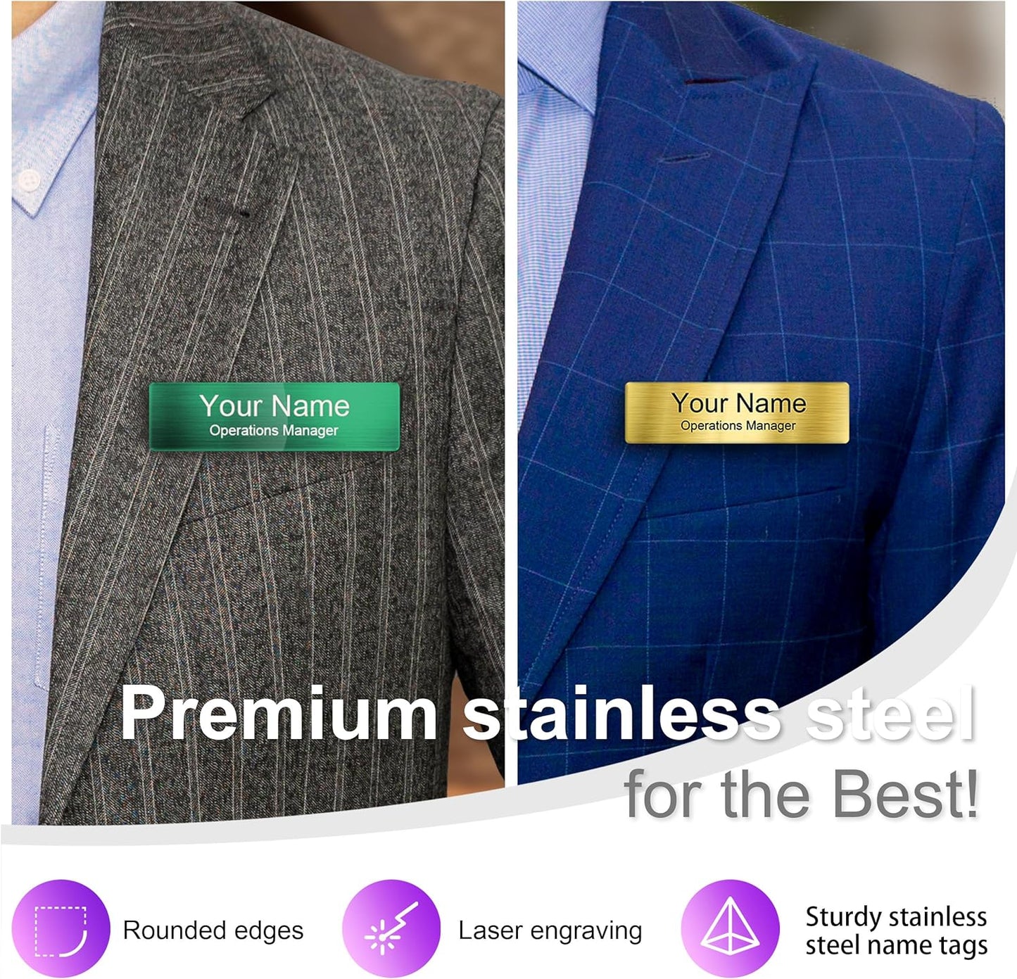 Magnetic Name Tags | Personalized Engraved Metal Identification Badges with Pin or Adhesive Backing | Custom ID Tags | 2.8"x0.8"