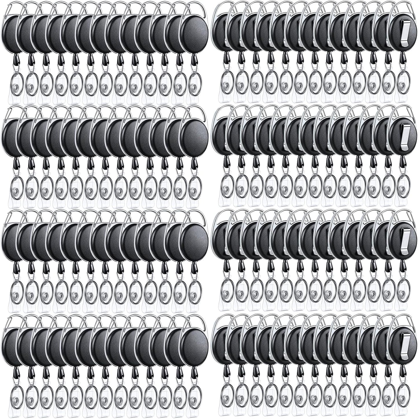 Laumoi Retractable ID Badge Holder Badge Reel with Belt Clip and Key Ring, Name ID Badge Clips Keychain for Office Worker Doctor Nurse Employee (Black,90)