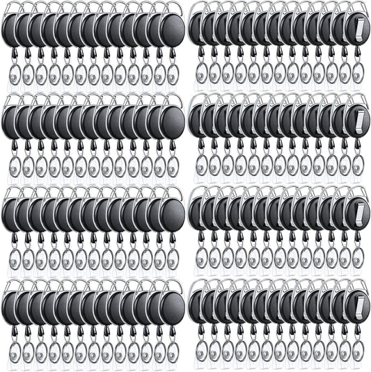 Laumoi Retractable ID Badge Holder Badge Reel with Belt Clip and Key Ring, Name ID Badge Clips Keychain for Office Worker Doctor Nurse Employee (Black,90)