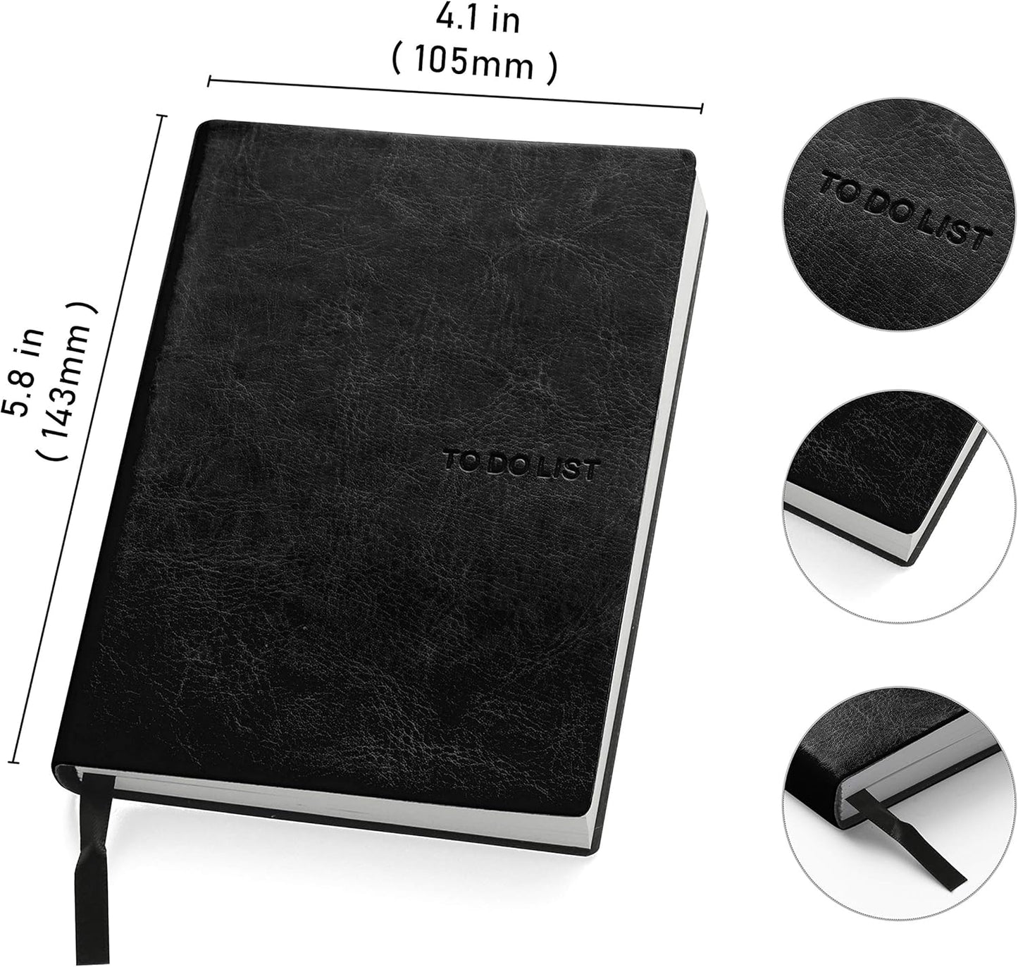 Daily to Do Checklist Notebook, Task Management, Organizer Planner, Hardcover, Ribbon Bookmark, 4.1 x 5.8”, A6 size,110 Sheets (Black)