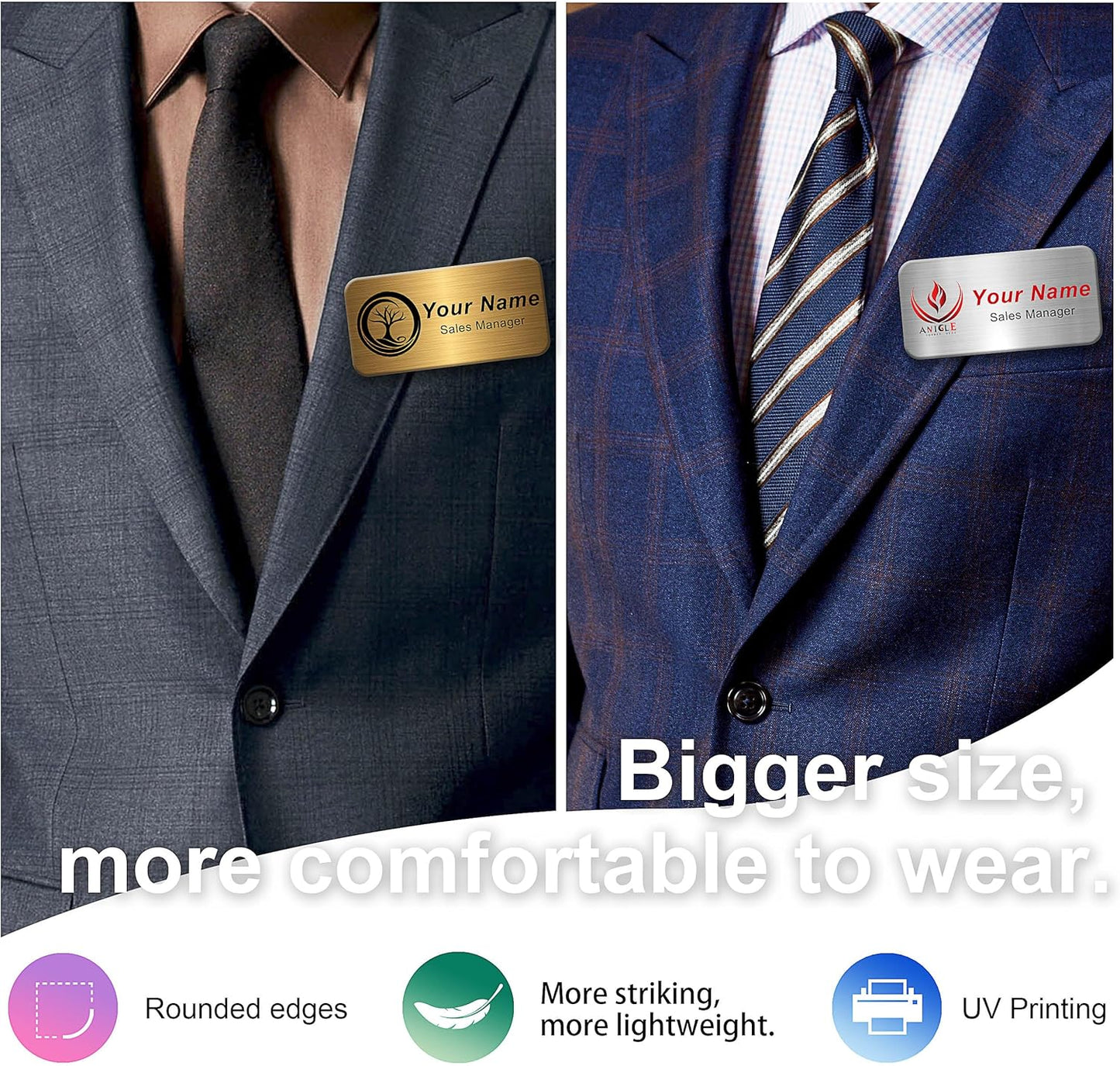 Magnetic Name Tags with Full Color Logo | Personalized Engraved Acrylic Name Badges with Pin or Adhesive Backing | Custom ID Tags | 3"x1.5"