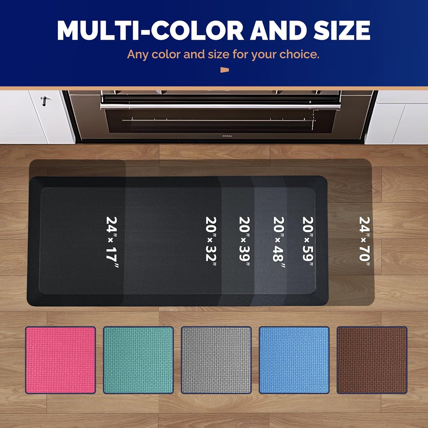 FEATOL 2 Packs Anti Fatigue Mat for Kitchen Floor Thick Cushioned Standing Desk Mat, Ergonomic Kitchen Mats Set of 2, Memory Foam Comfort Floor Mat Padded Foam Rugs, Non-Slip (20" x 39", Black)