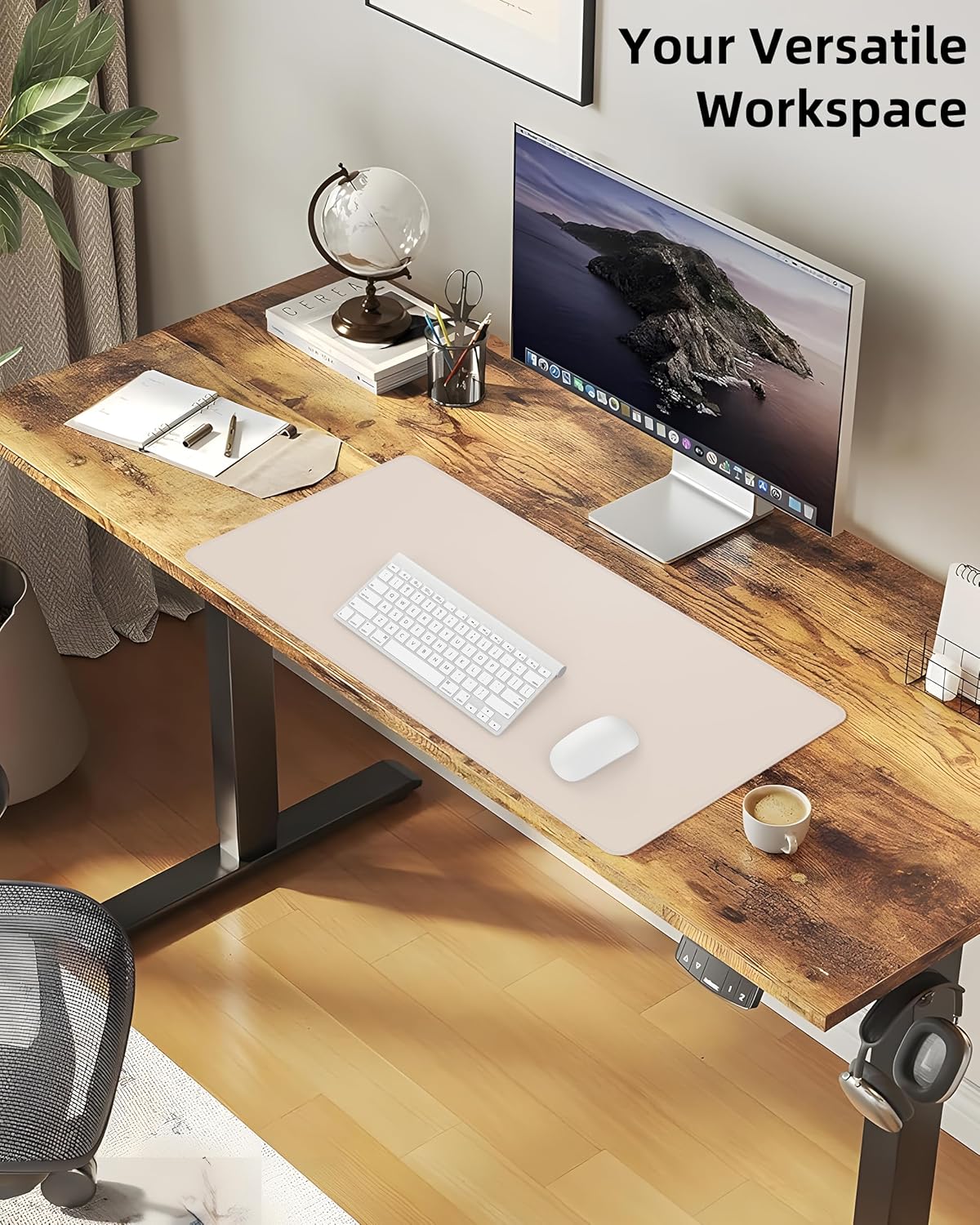 Leather Desk Pad Protector,Office Desk Mat,Large Mouse Pad, Non-Slip PU Leather Desk Blotter,Desk Pad,Waterproof Desk Writing Pad for Office and Home (Beige,35.4" x 17")