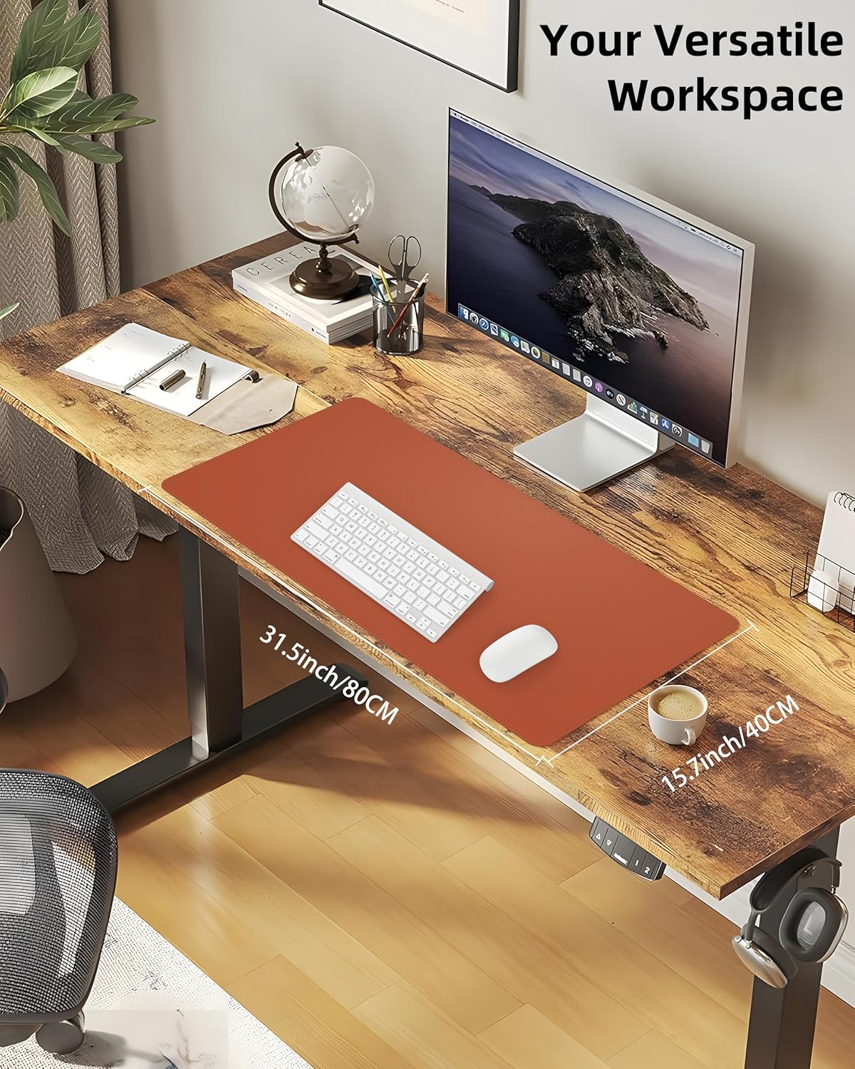 Leather Desk Pad Protector,Office Desk Mat,Large Mouse Pad, Non-Slip PU Leather Desk Blotter,Desk Pad,Waterproof Desk Writing Pad for Office and Home (Black,31.5" x 15.7")