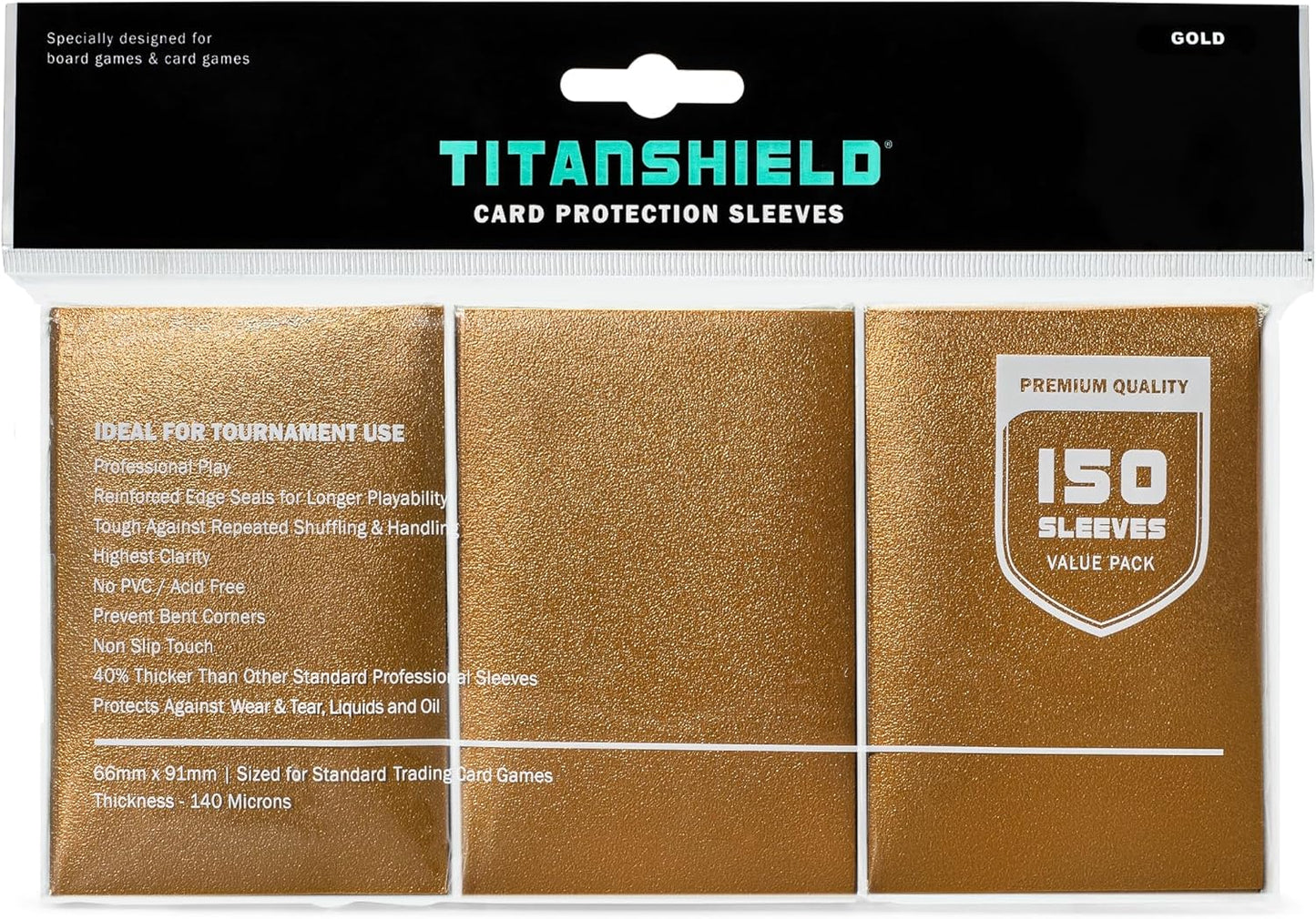 TitanShield Premium 150 Gold Sleeves Compatible with MTG Magic The Gathering, Lorcana, Board Games and Trading Cards 2.5" x 3.5" 66x91mm