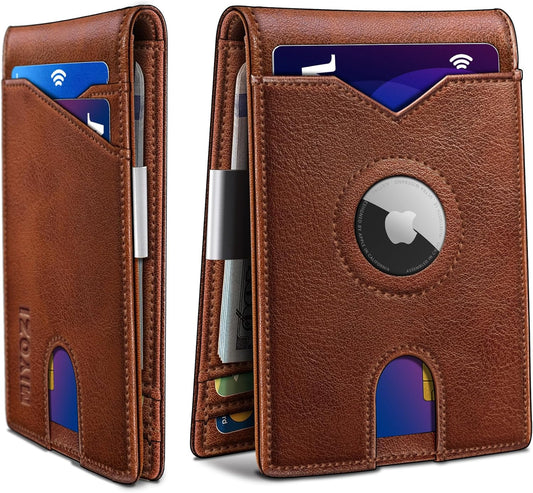 Airtag Wallet for Men,with Money Clip 11 Cards Slim Front Pocket Leather RFID Blocking Wallet with Gift Box