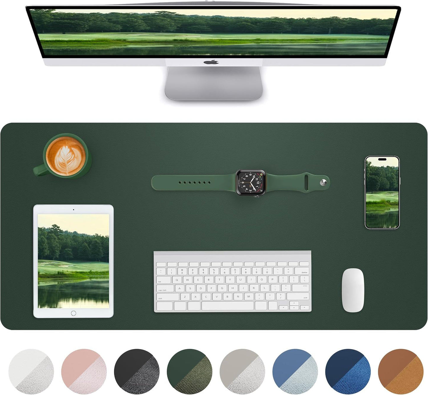 Non-Slip Desk Pad,Mouse Pad,Waterproof PU Leather Desk Protector,Ultra Thin Large Desk Blotter,Waterproof Keyboard mat for Office/Home/Decor(Dark Green 23.6" x 13")