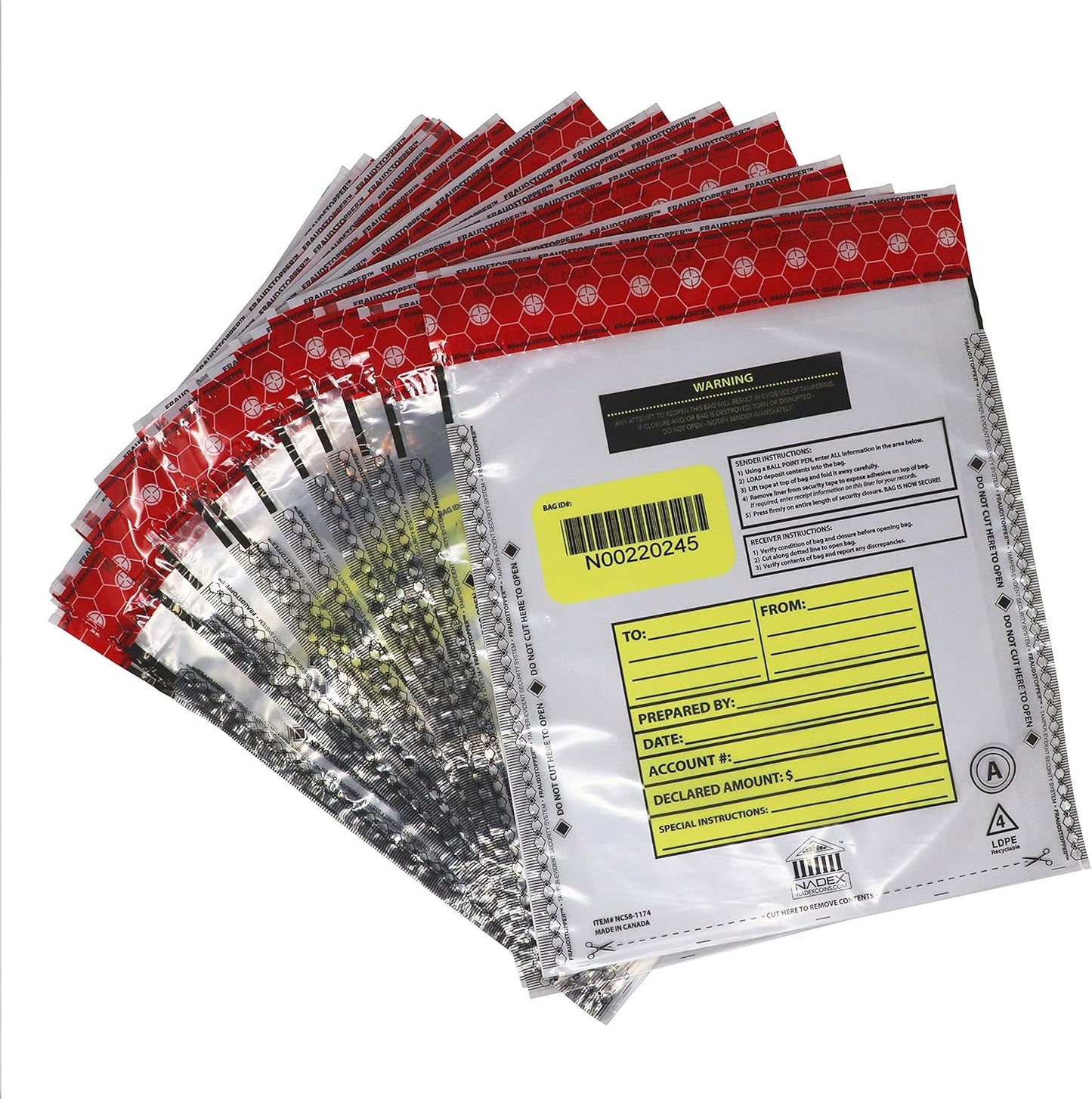 Nadex 9 x 12 Inch Tamper Evident Bank Deposit Bags with FRAUDSTOPPER - 4 Tamper Indicator Security, 100 Pack (Clear)
