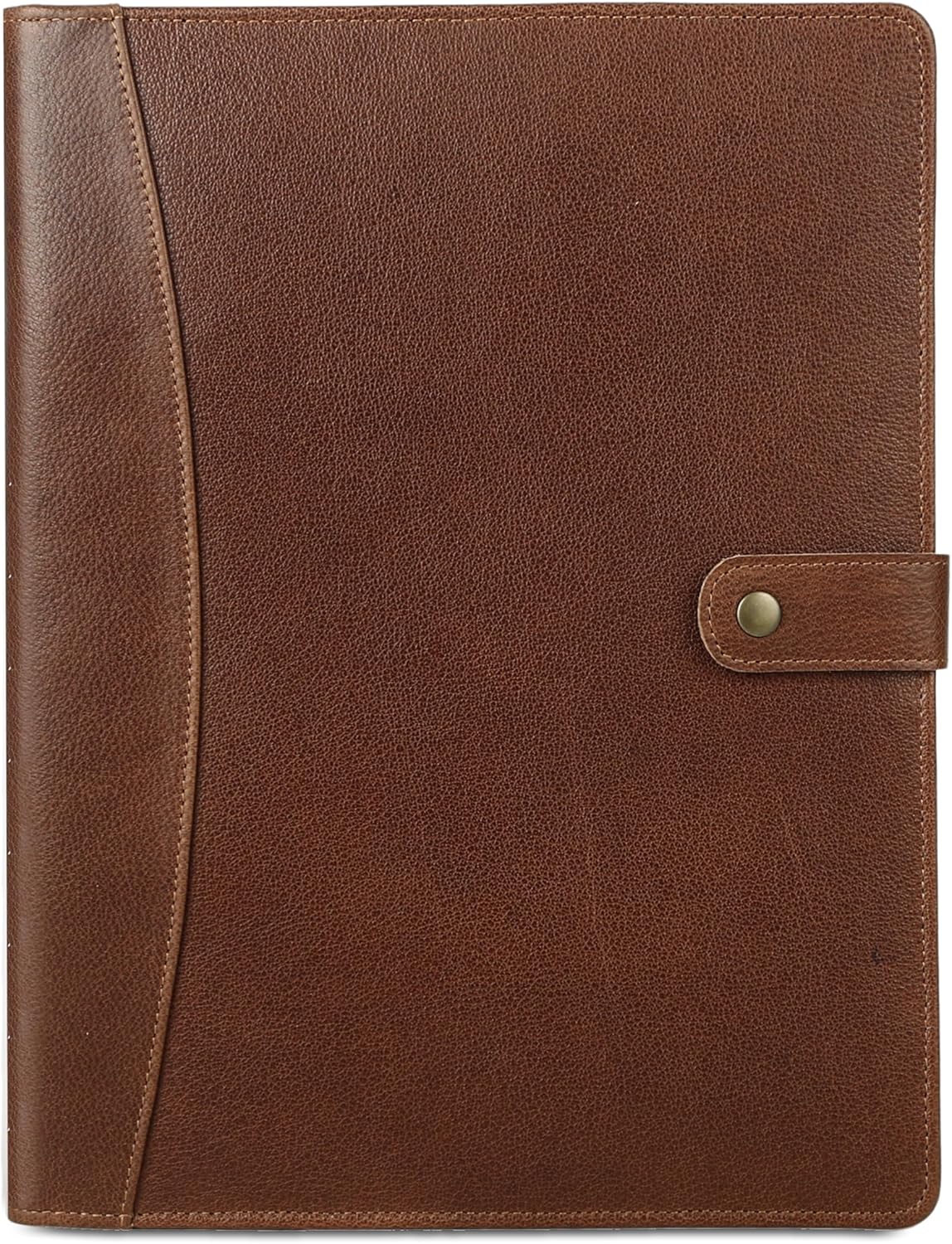 KomalC Leather Portfolio Folder with Button Closure | Business Padfolio for Professionals | Vintage Full-Grain Leather Organizer with Legal Pad Holder, Card Slots & Document Pockets