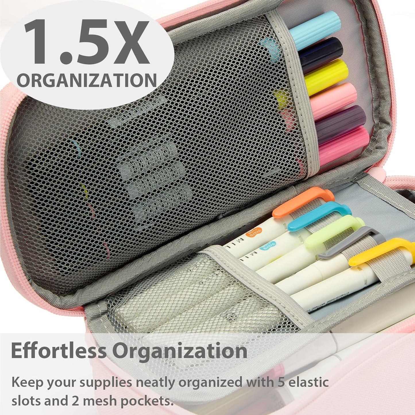 Pencil Case Pouch Box Bag School Supplies Girls Boys Kids, Cute Preppy Stuff Large Big Capacity Aesthetic Pen Organizer, Back to College Stationary, Pink, Classic Stlye, 1800ml