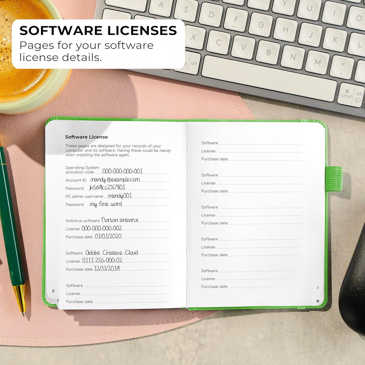 Clever Fox Password Book with alphabetical tabs. Internet Address Organizer Logbook. Small Pocket Password Keeper for Website Logins (Green)