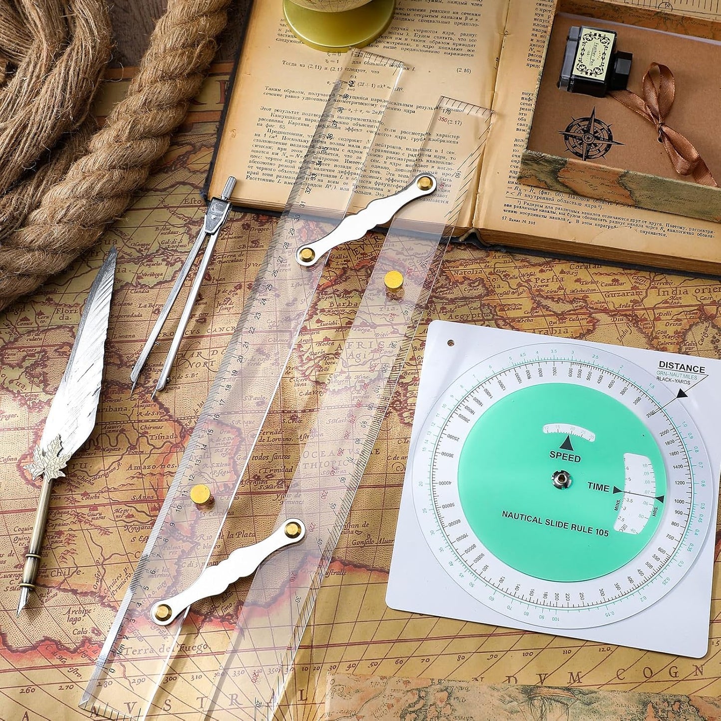 3 Pcs Marine Navigation Kit, Basic Navigation Set Include 18" Marine Parallel Ruler with Clear Scales, 8" Diameter Nautical Plotter Protractor, 6" Fixed Point Divider for Boat Accessories
