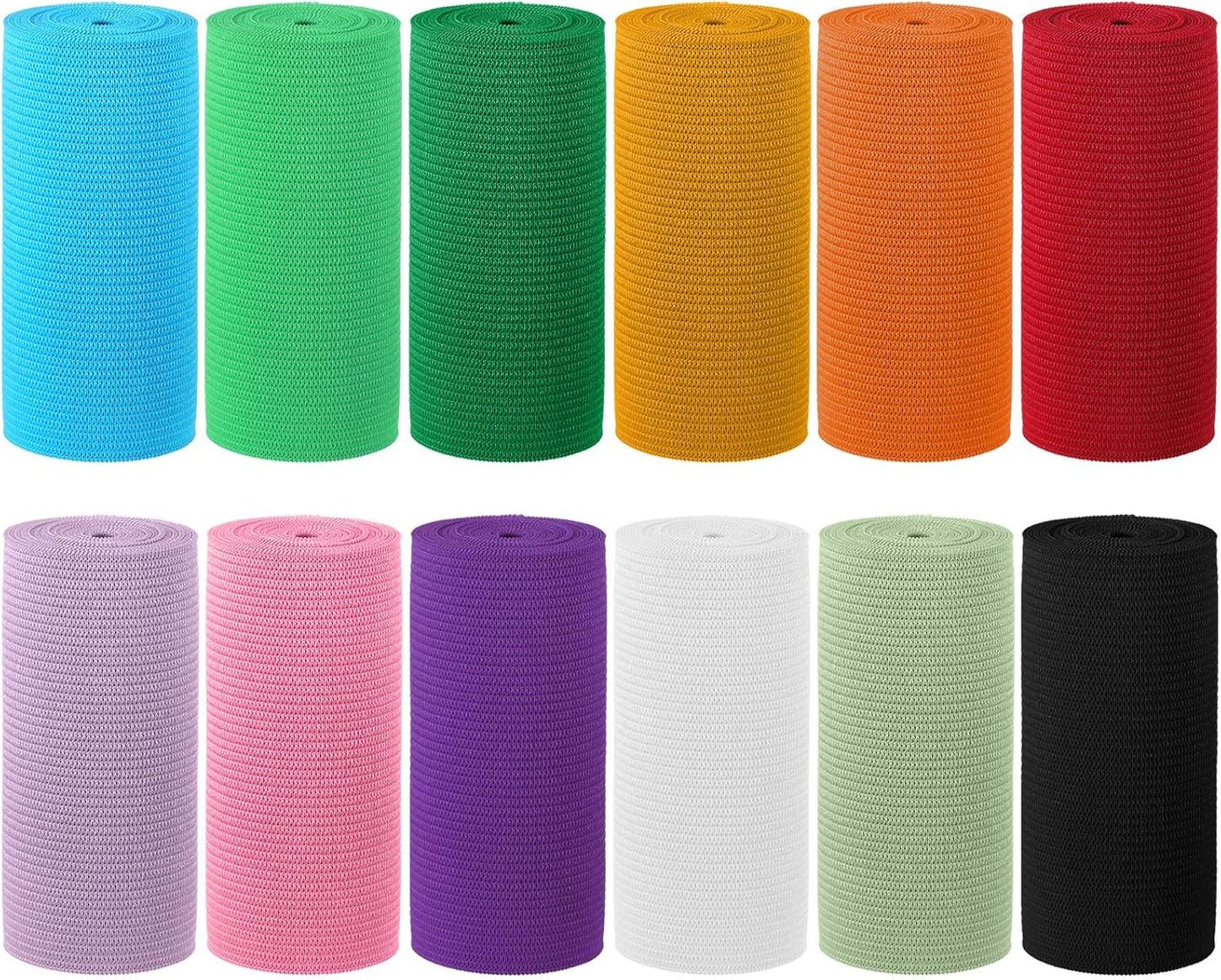 WILLBOND 12 Rolls Colorful Elastic Band Folding Elastic Cord Heavy Duty Stretch Band Knitted Flat Band for Sewing Crafts DIY Comforter Cuffs(3 Inch X 0.9 Yards,Bright Color)